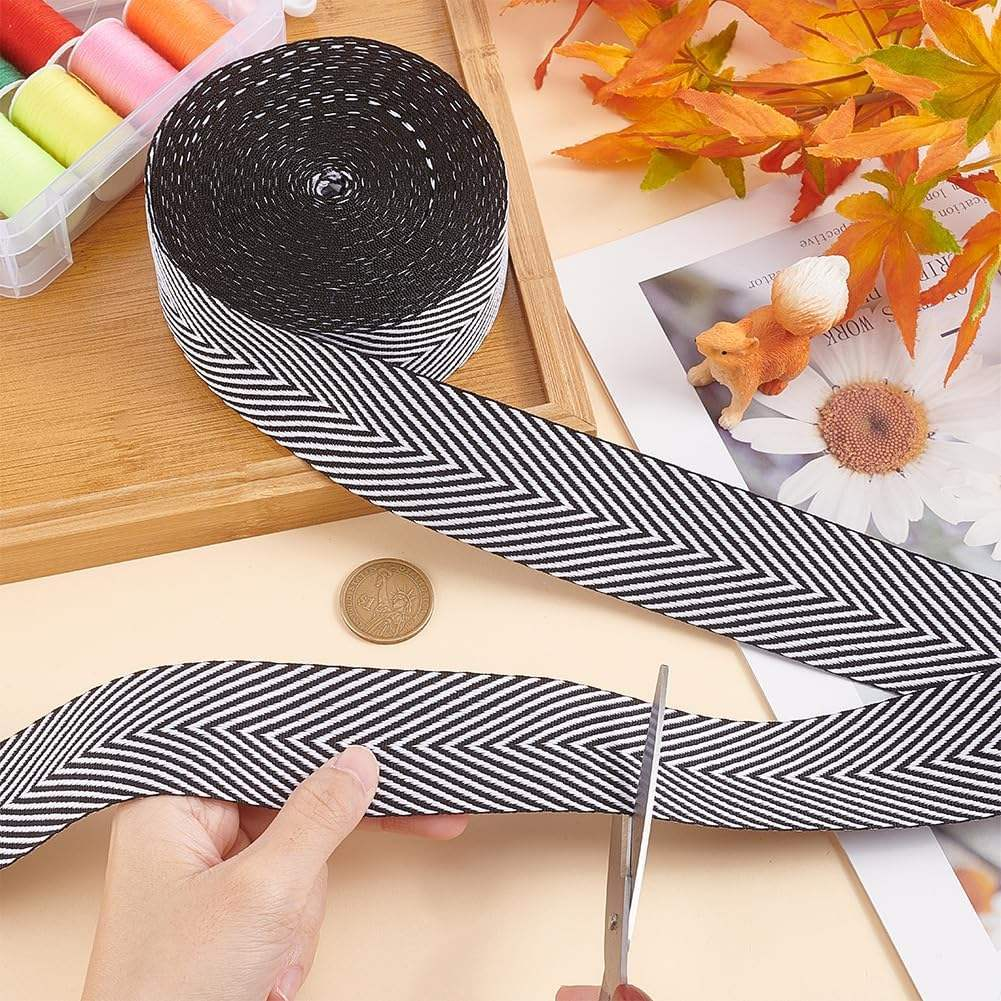 Craftsmanship elastic stripe polyester ribbon black and white herringbone cotton tape sewing handbag clothing belt hat