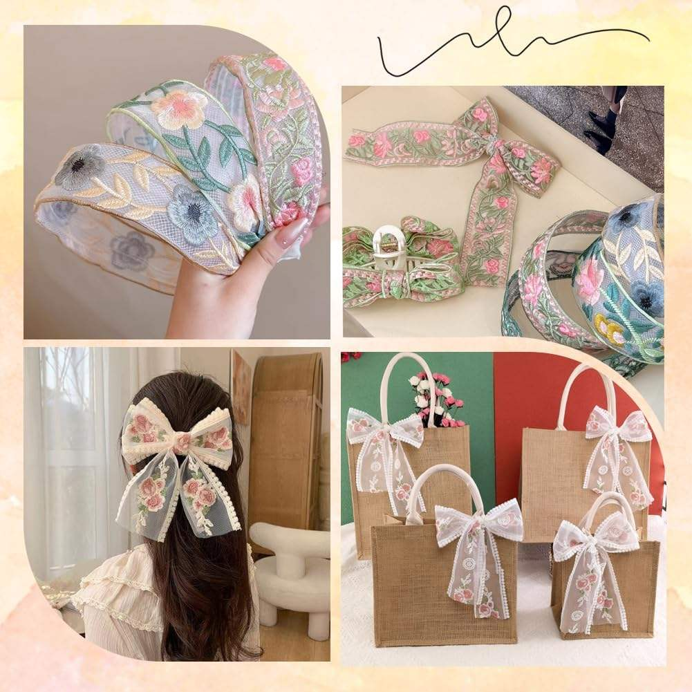 5cm ethnic style handmade DIY floral headband, creative retro mesh embroidery and lace trim