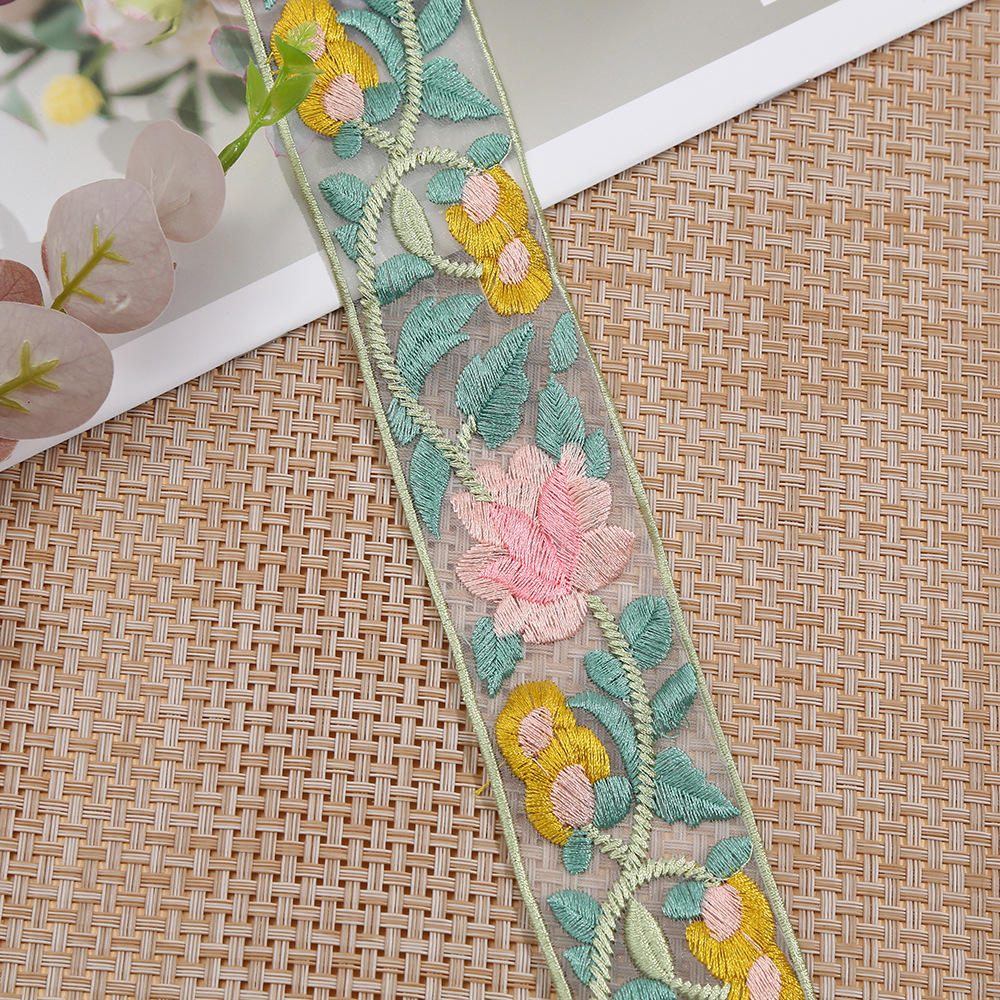 5cm ethnic style handmade DIY floral headband, creative retro mesh embroidery and lace trim