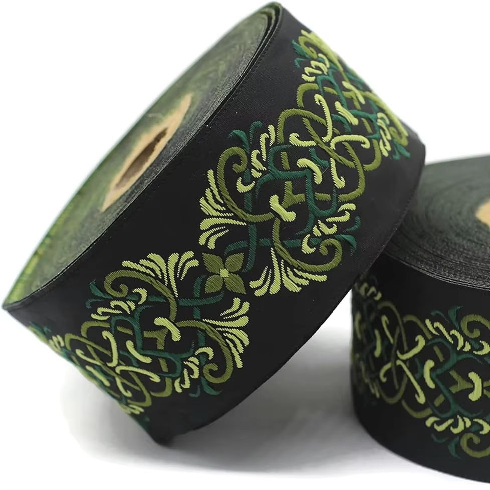 3.5cm Celtic knot green jacquard ribbon decoration embroidery sewing belt woven border