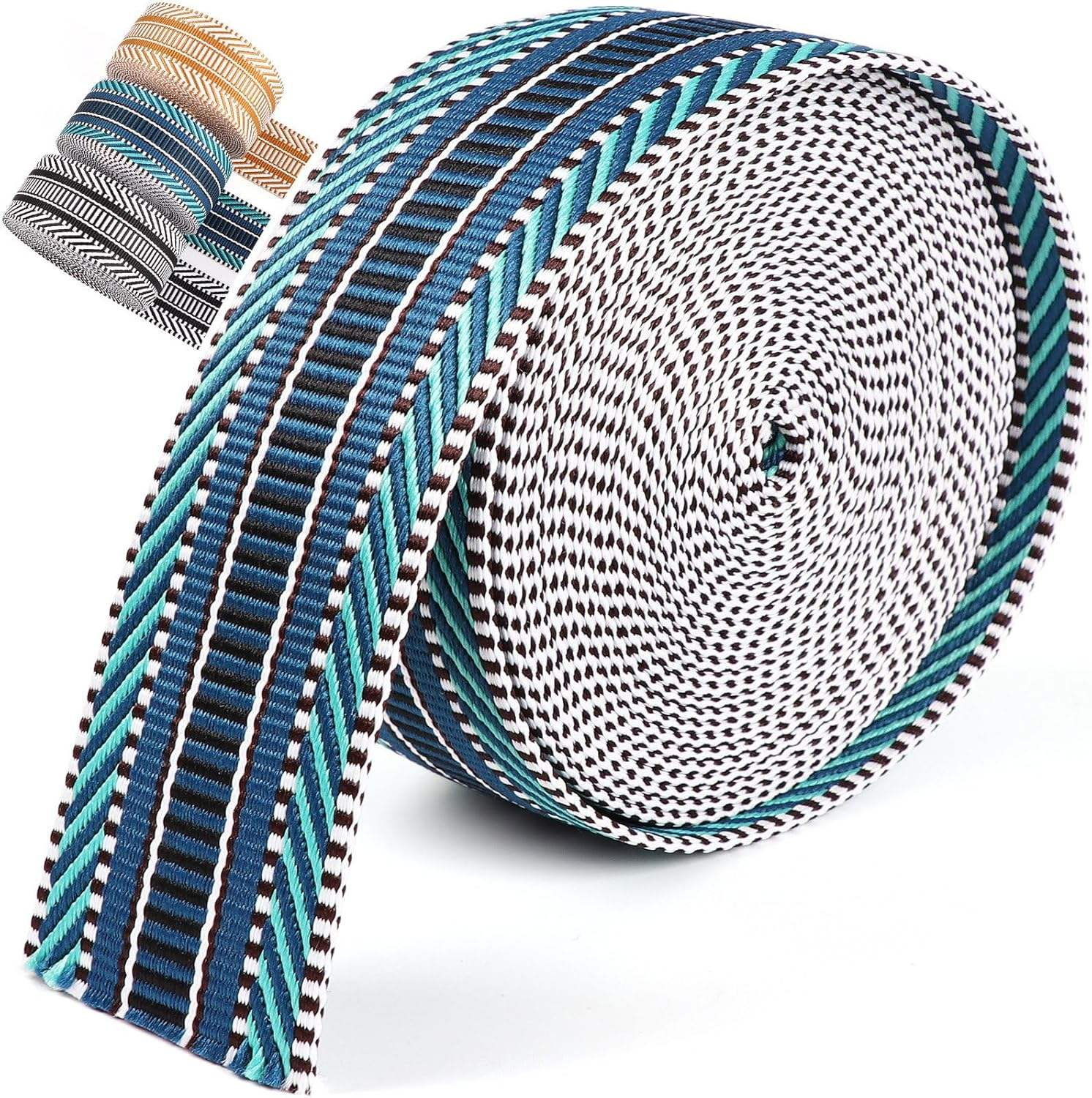 Blue woven jacquard polyester woven tape -2-inch woven tape, used for waist belts, handbags/sleeping bag shoulder straps, hanging straps