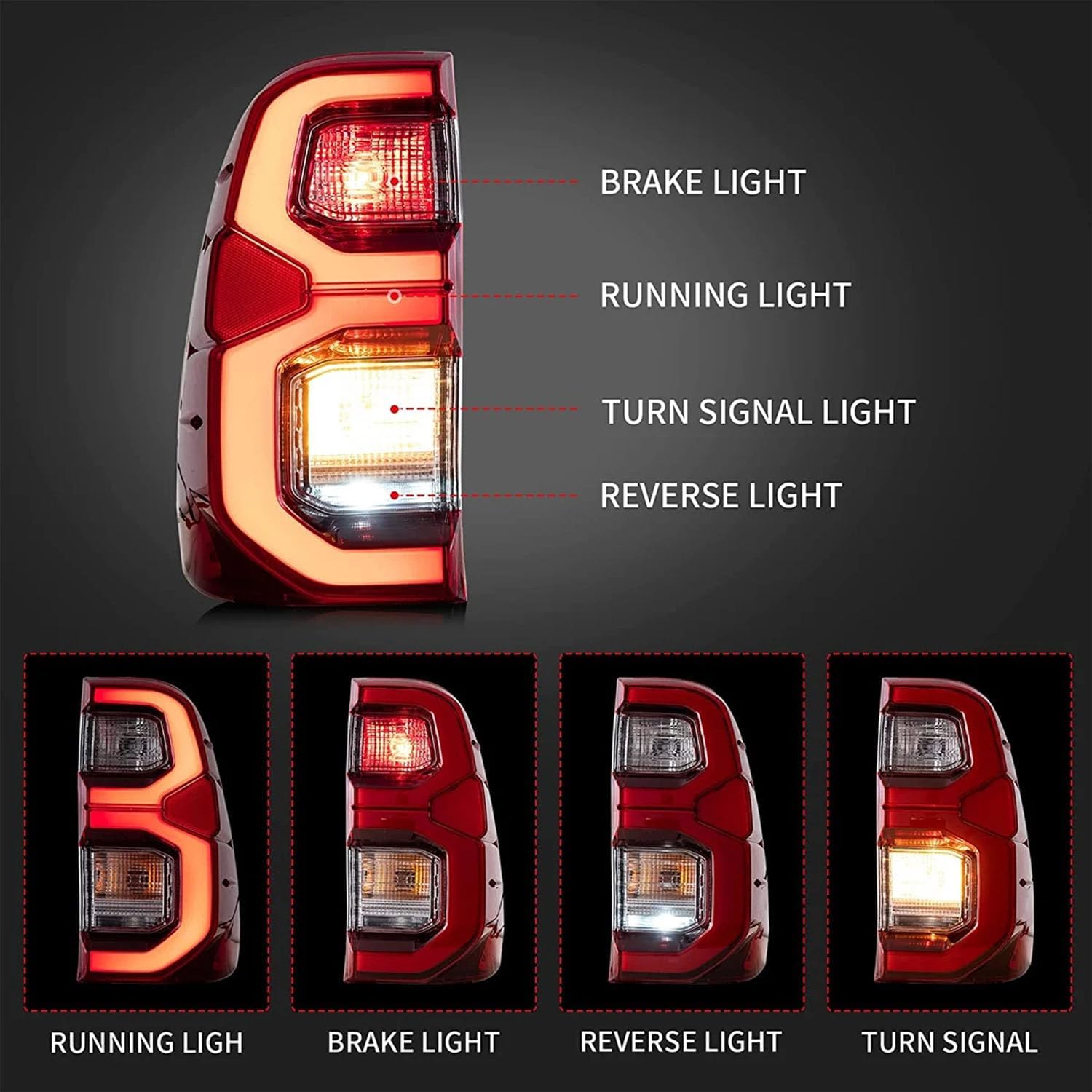 Car Rear Tail Light For Toyota VigoHilux 2015 2016 2017 2018 2019 2020