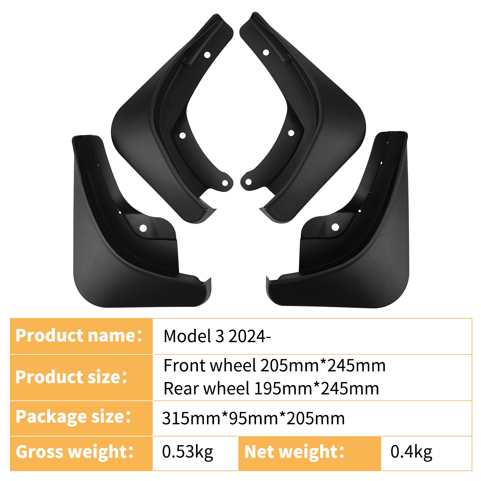 Mudguards for Tesla Model 3 Renewal in 2024-2025