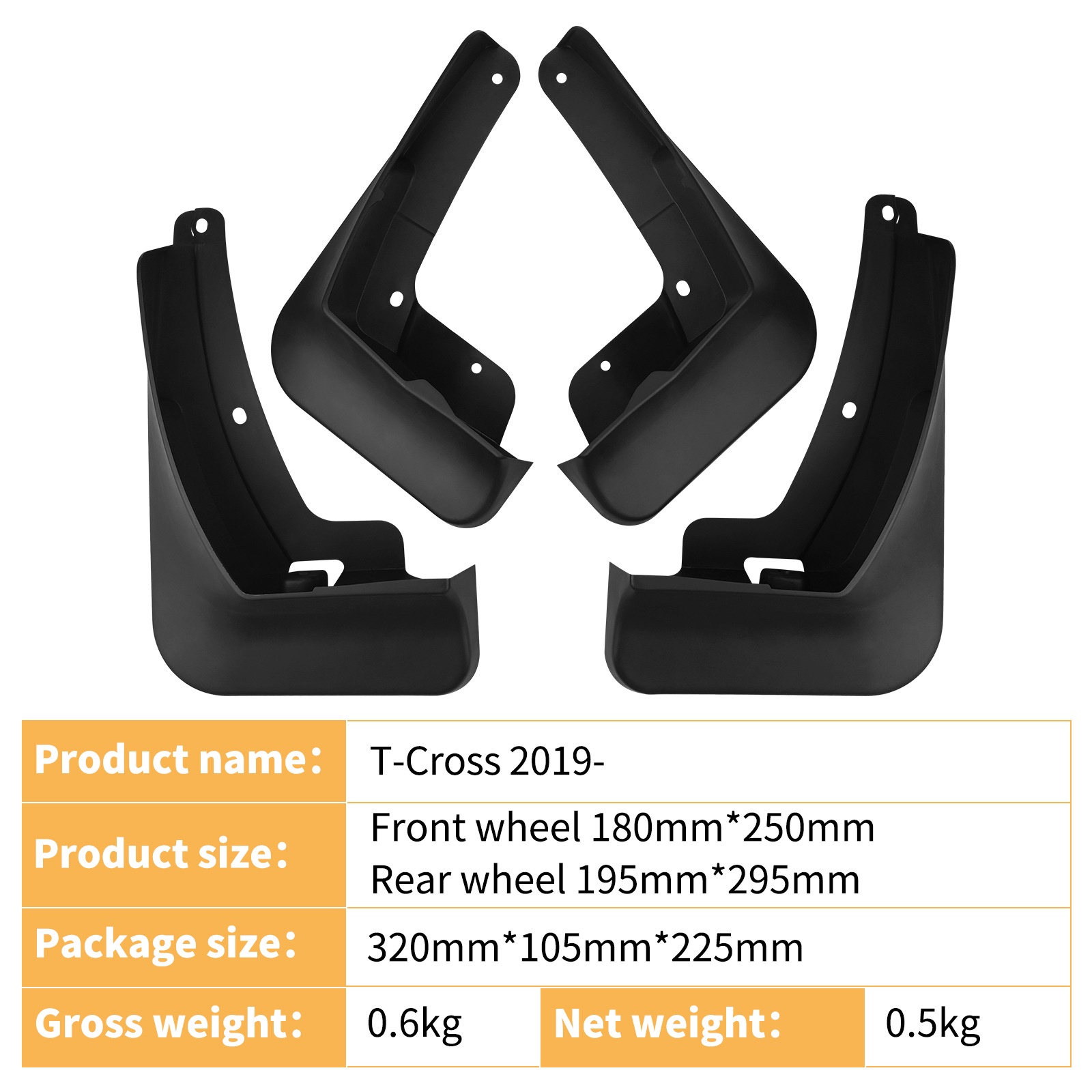 Mudguards for Volkswagen T-Cross 2019-2025