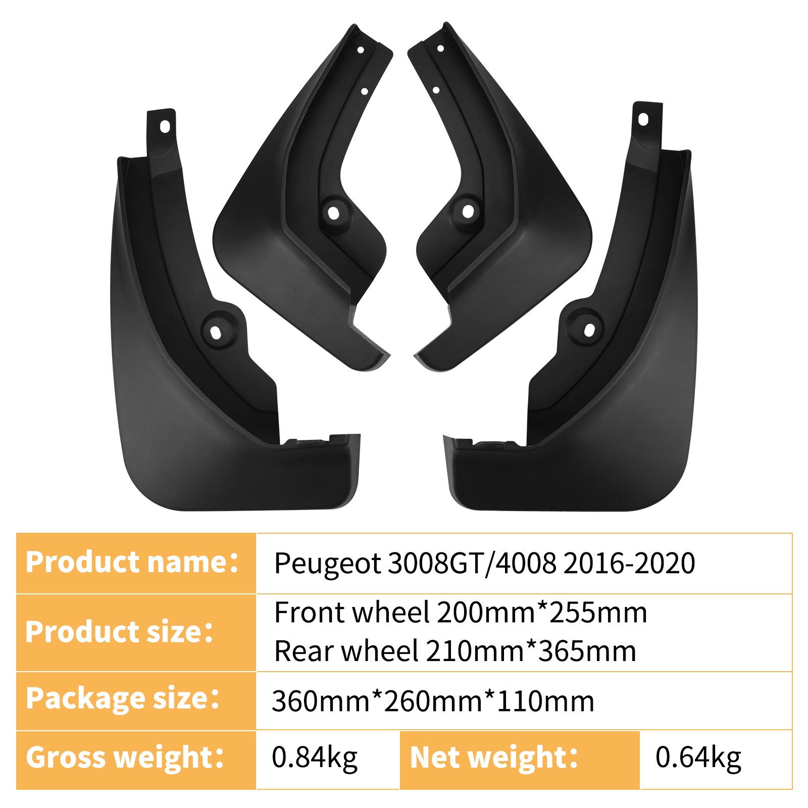 Mudguards for Peugeot 3008GT 4008 2016-2020