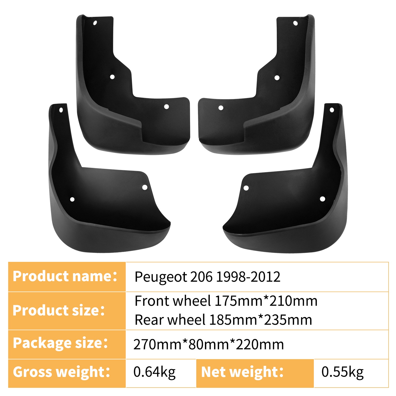 Mudguards for Peugeot 206 1998-2012