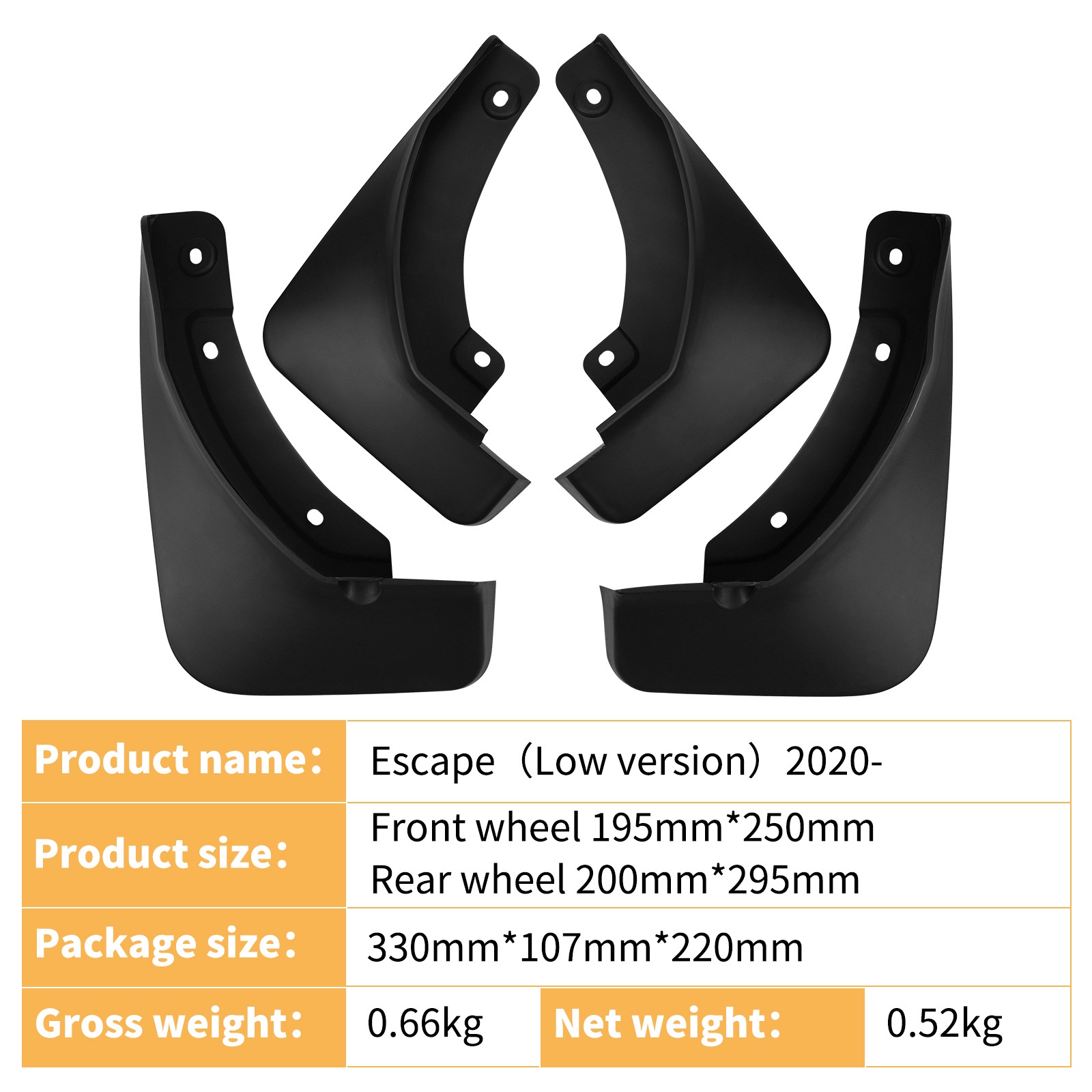 Mudguards for Ford Escape 2020-2025 Low-Spec Model