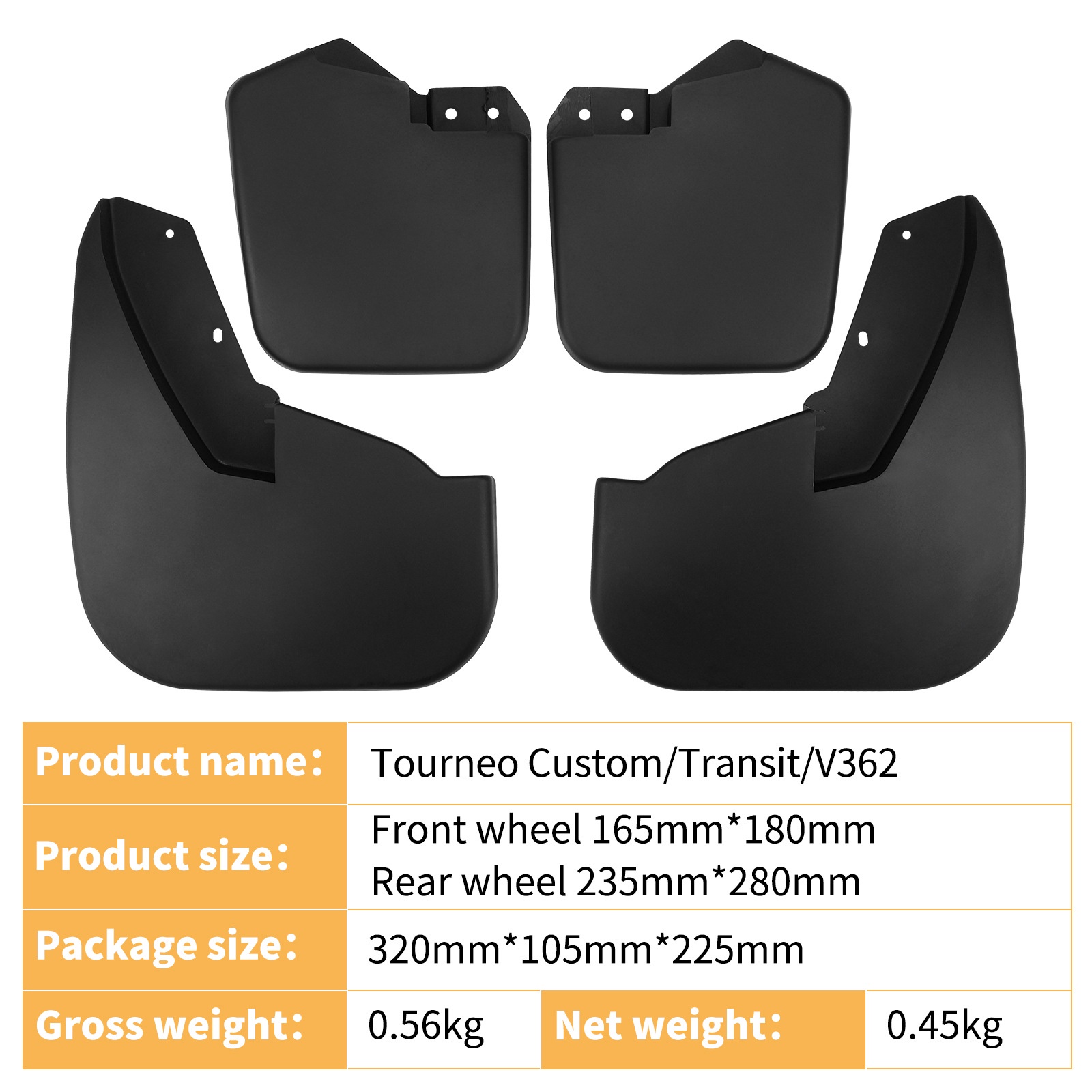 Mudguards for Ford V362 Tourneo Custom Transit