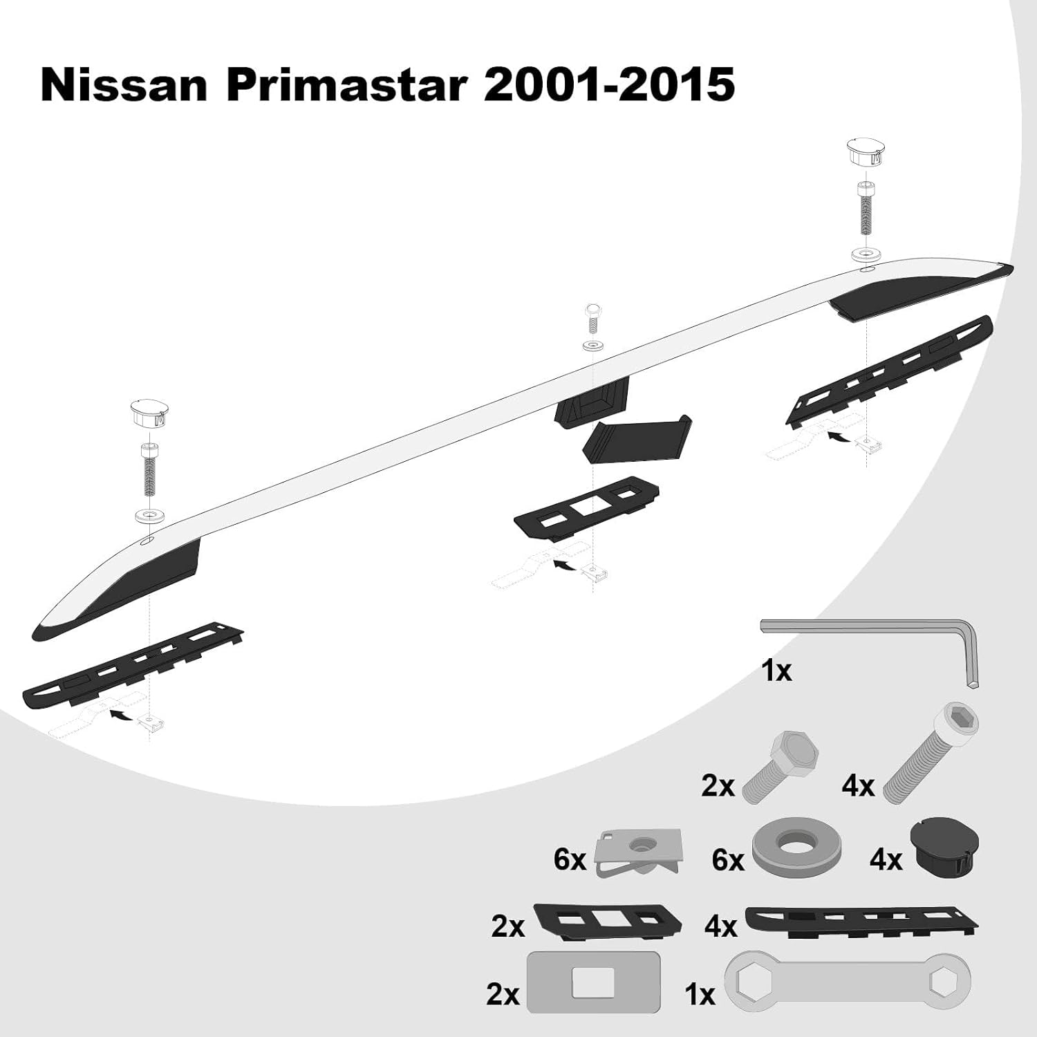 Car roof rack rails for Nissan Primastar L2 2001-2015