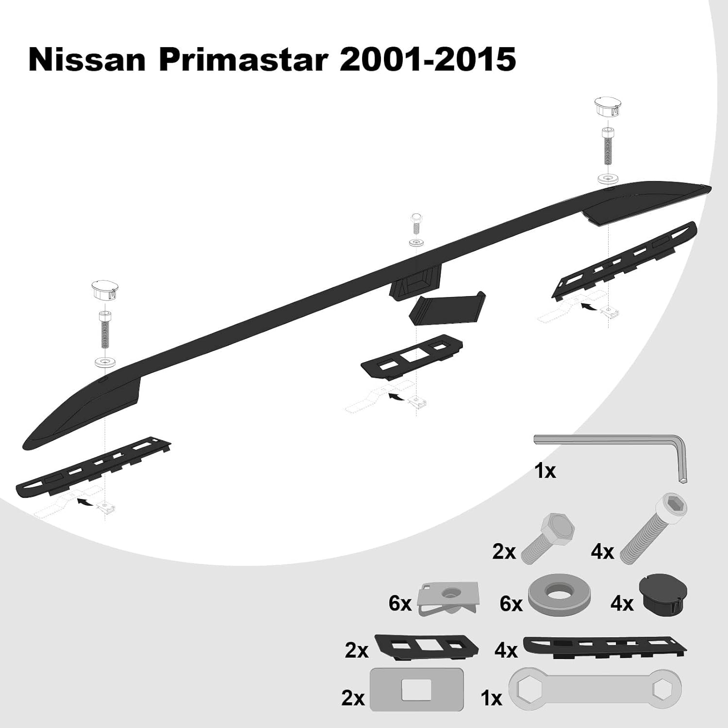 Car roof rack rails for Nissan Primastar L1 2001-2015