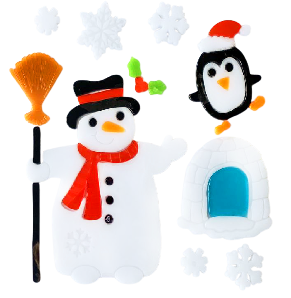ملصقات جل للنوافذ لعيد الميلاد - ملصقات نوافذ لعيد الميلاد بتصاميم بابا نويل ورجل الثلج ورقاقات الثلج والبطريق وشجرة عيد الميلاد والهدايا للأطفال