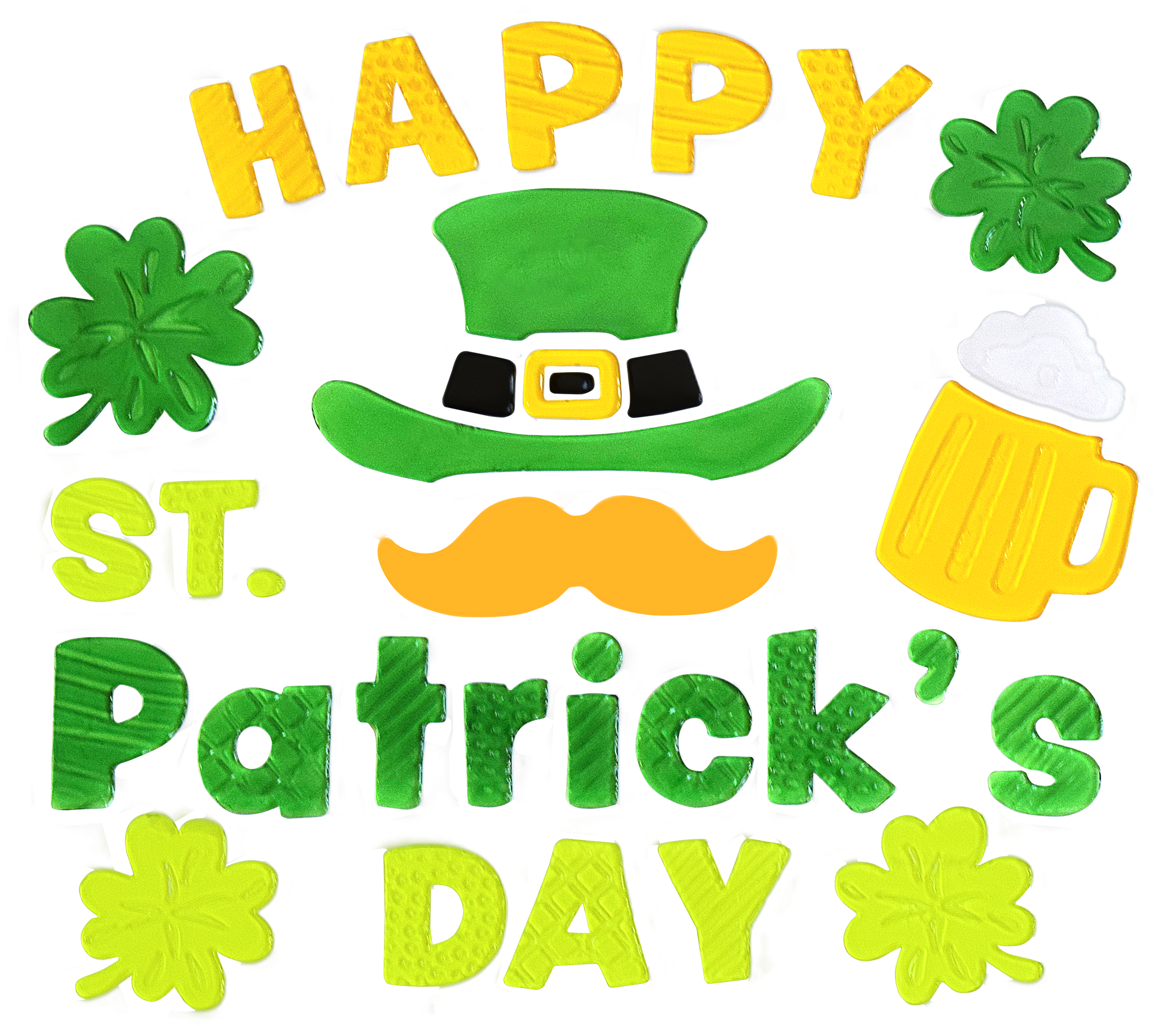 6 piezas de adhesivos de ventana de gel para el Día de San Patricio, decoración irlandesa de trébol, sombrero de copa y duende de la suerte, decoraciones para oficina, suministros para fiestas y regalos