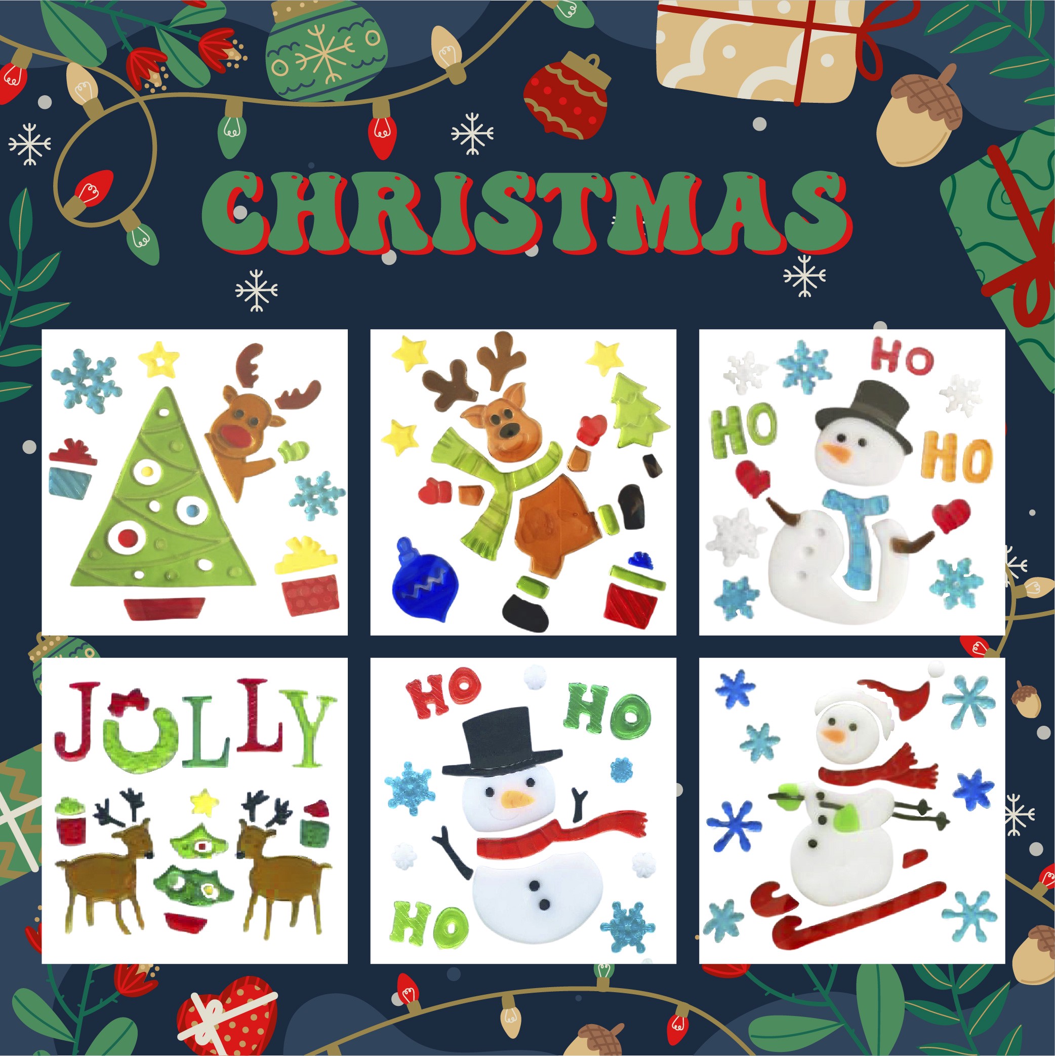 Pegatinas Navideñas de Gel para Ventanas - Papá Noel, Muñeco de Nieve, Copo de Nieve, Pingüino, Árbol de Navidad y Regalos, Pegatinas para Ventanas para Niños