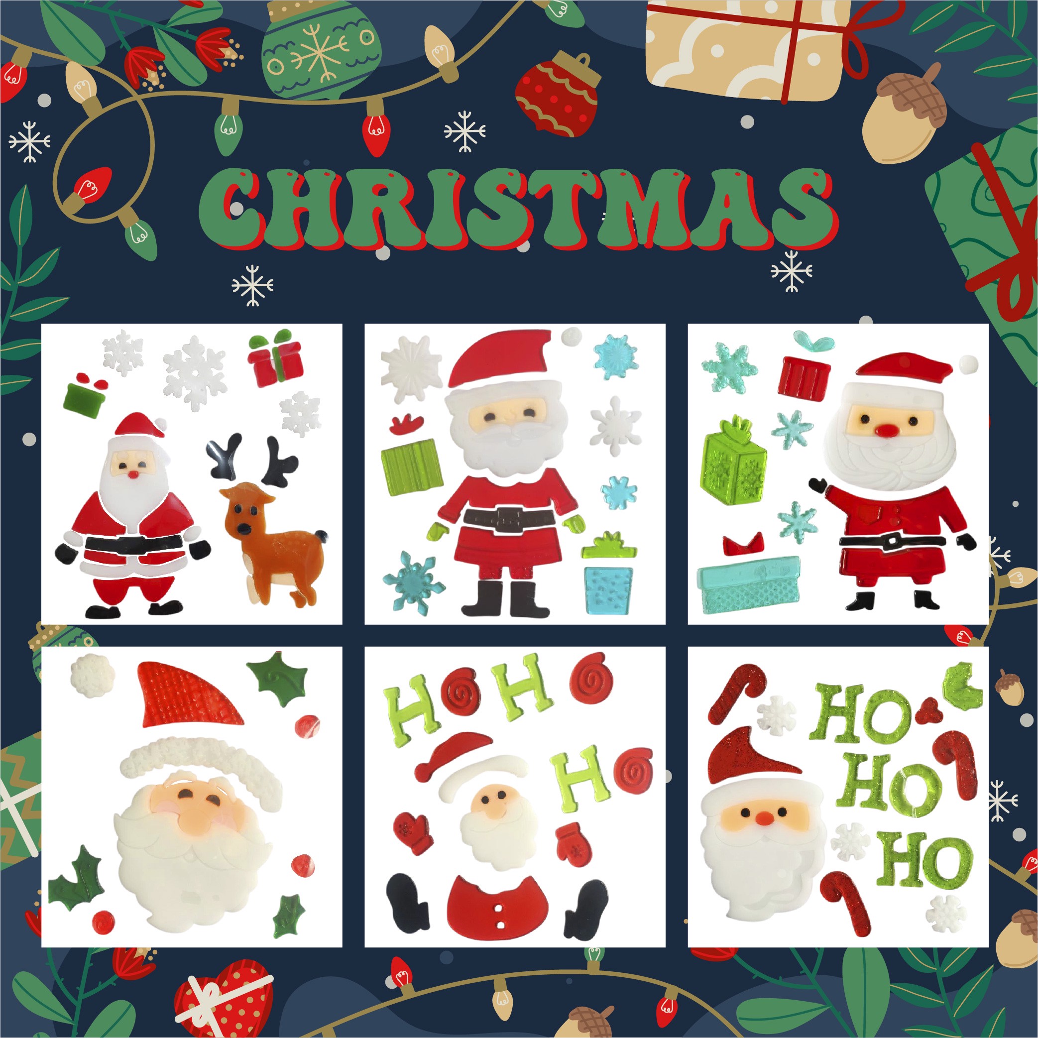 Pegatinas Navideñas de Gel para Ventanas - Papá Noel, Muñeco de Nieve, Copo de Nieve, Pingüino, Árbol de Navidad y Regalos, Pegatinas para Ventanas para Niños