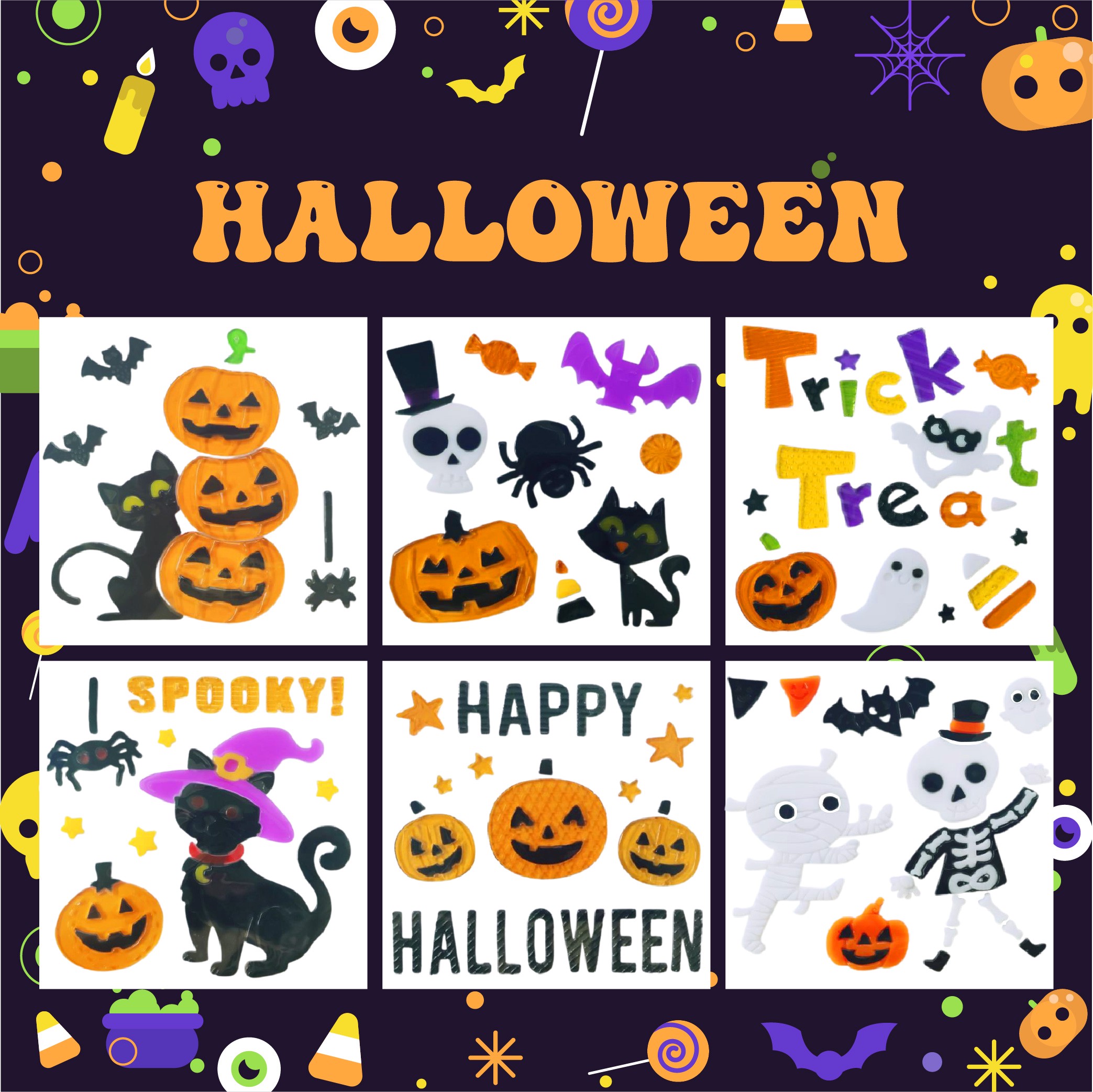 Pegatinas de gel para ventanas de Halloween: fantasmas, calabazas, murciélagos, brujas, gatos, Boo, sangre, decoraciones para fiestas en casa y ventanas