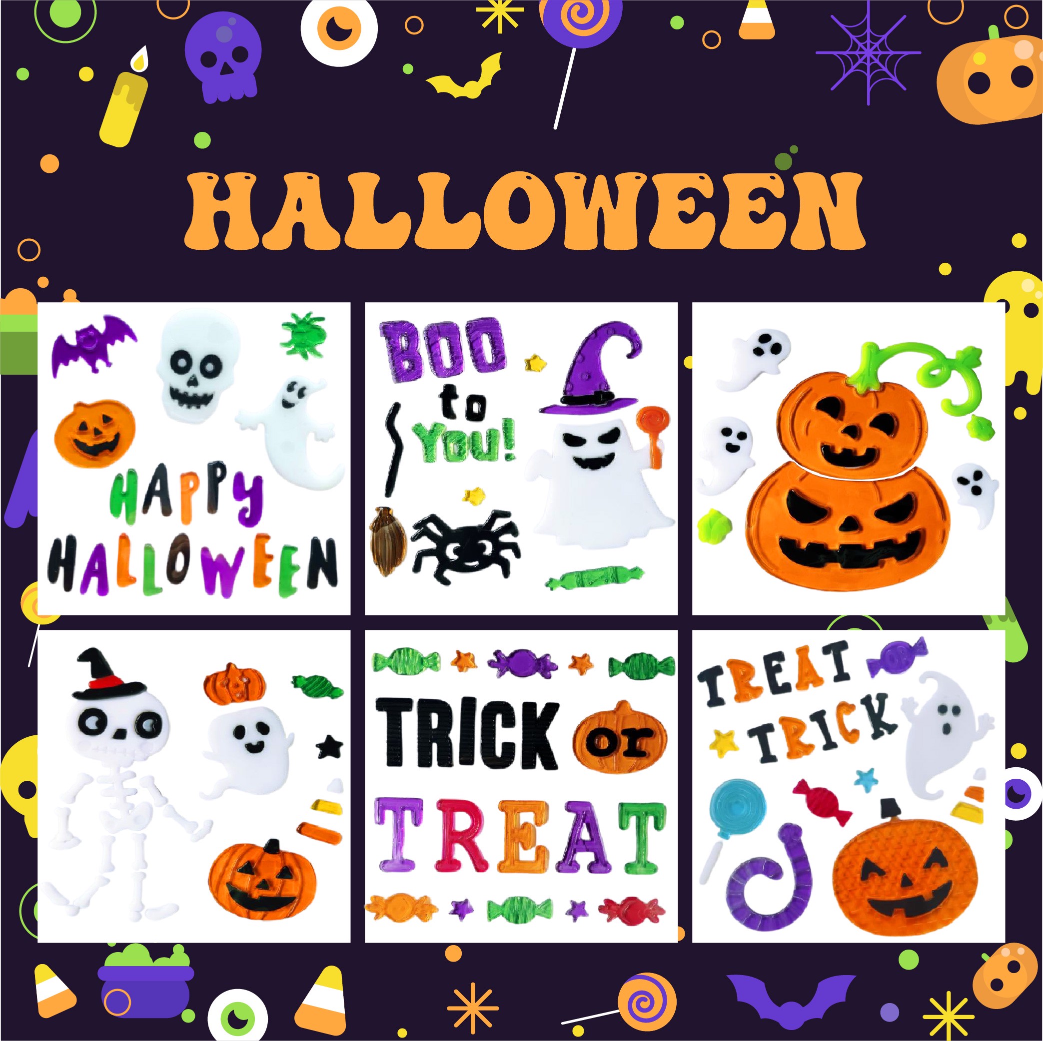 Pegatinas de gel para ventanas de Halloween: fantasmas, calabazas, murciélagos, brujas, gatos, Boo, sangre, decoraciones para fiestas en casa y ventanas