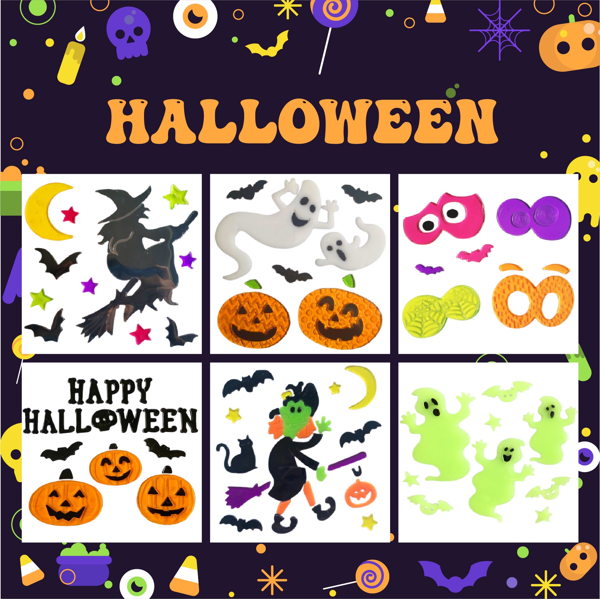 Pegatinas de gel para ventanas de Halloween: fantasmas, calabazas, murciélagos, brujas, gatos, Boo, sangre, decoraciones para fiestas en casa y ventanas