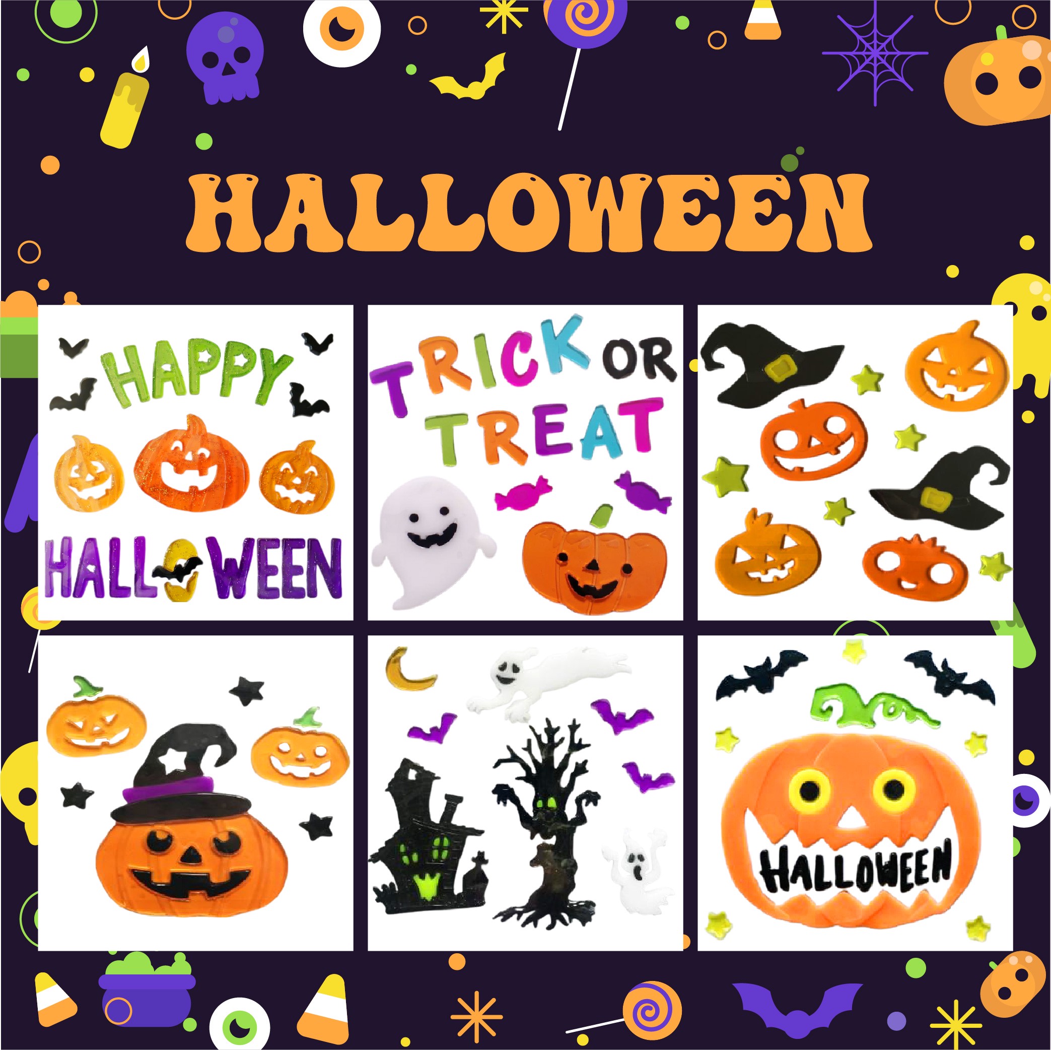 Pegatinas de gel para ventanas de Halloween: fantasmas, calabazas, murciélagos, brujas, gatos, Boo, sangre, decoraciones para fiestas en casa y ventanas