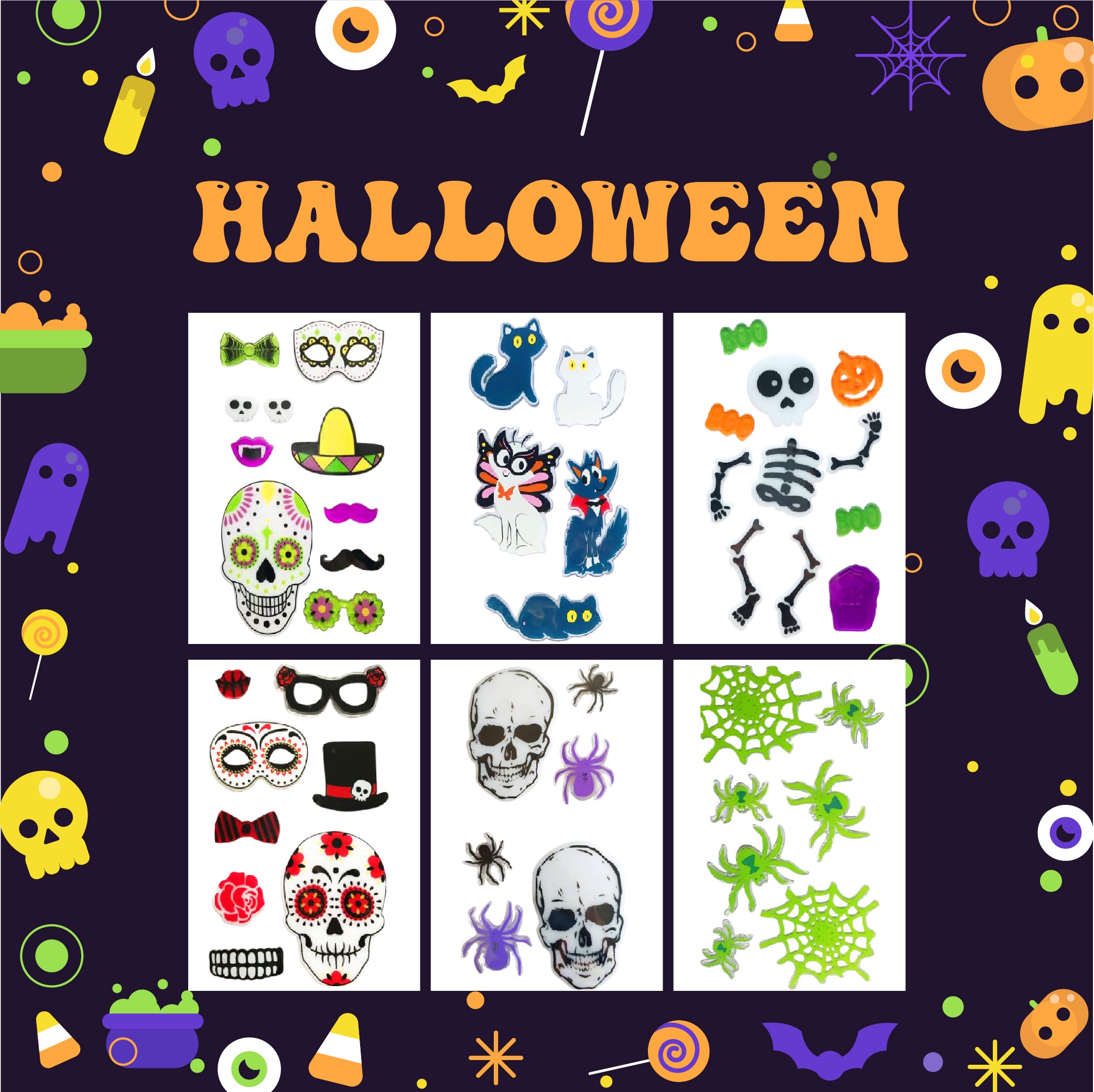 Pegatinas de gel para ventanas de Halloween: fantasmas, calabazas, murciélagos, brujas, gatos, Boo, sangre, decoraciones para fiestas en casa y ventanas