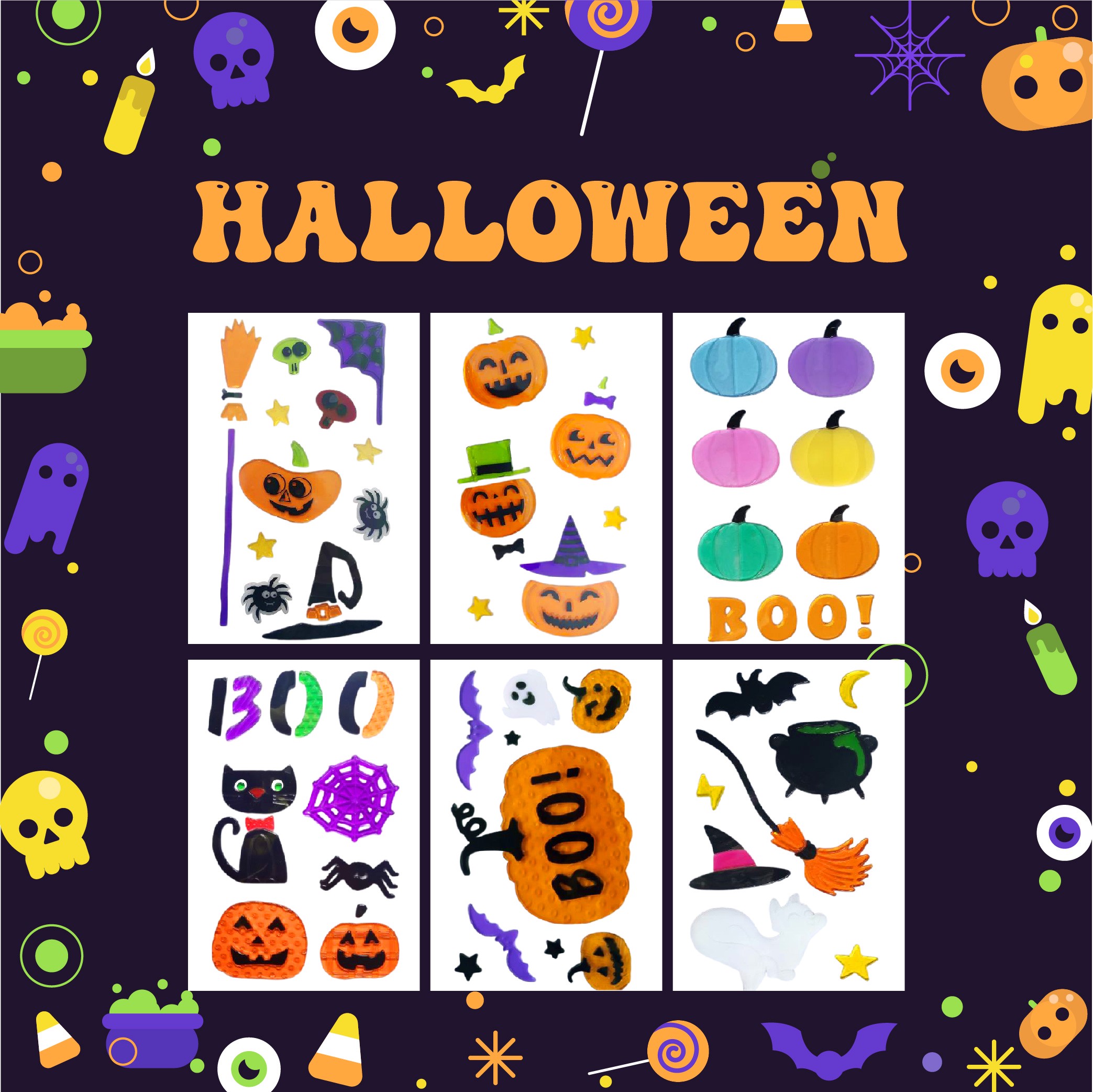 Pegatinas de gel para ventanas de Halloween: fantasmas, calabazas, murciélagos, brujas, gatos, Boo, sangre, decoraciones para fiestas en casa y ventanas