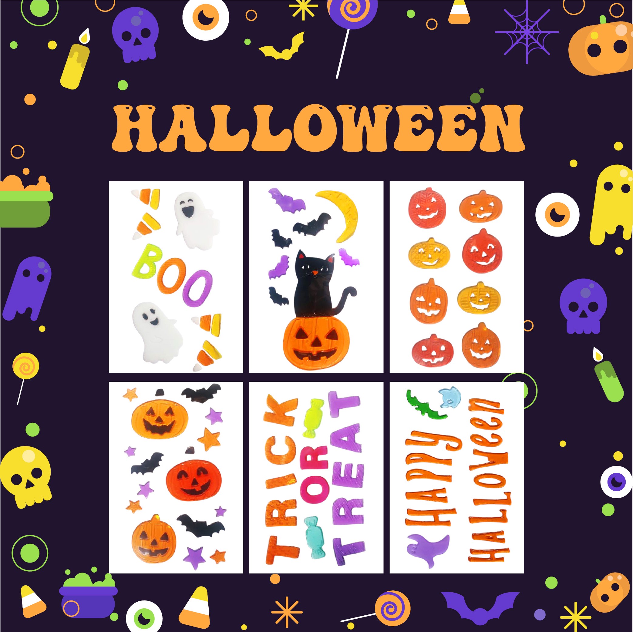Pegatinas de gel para ventanas de Halloween: fantasmas, calabazas, murciélagos, brujas, gatos, Boo, sangre, decoraciones para fiestas en casa y ventanas
