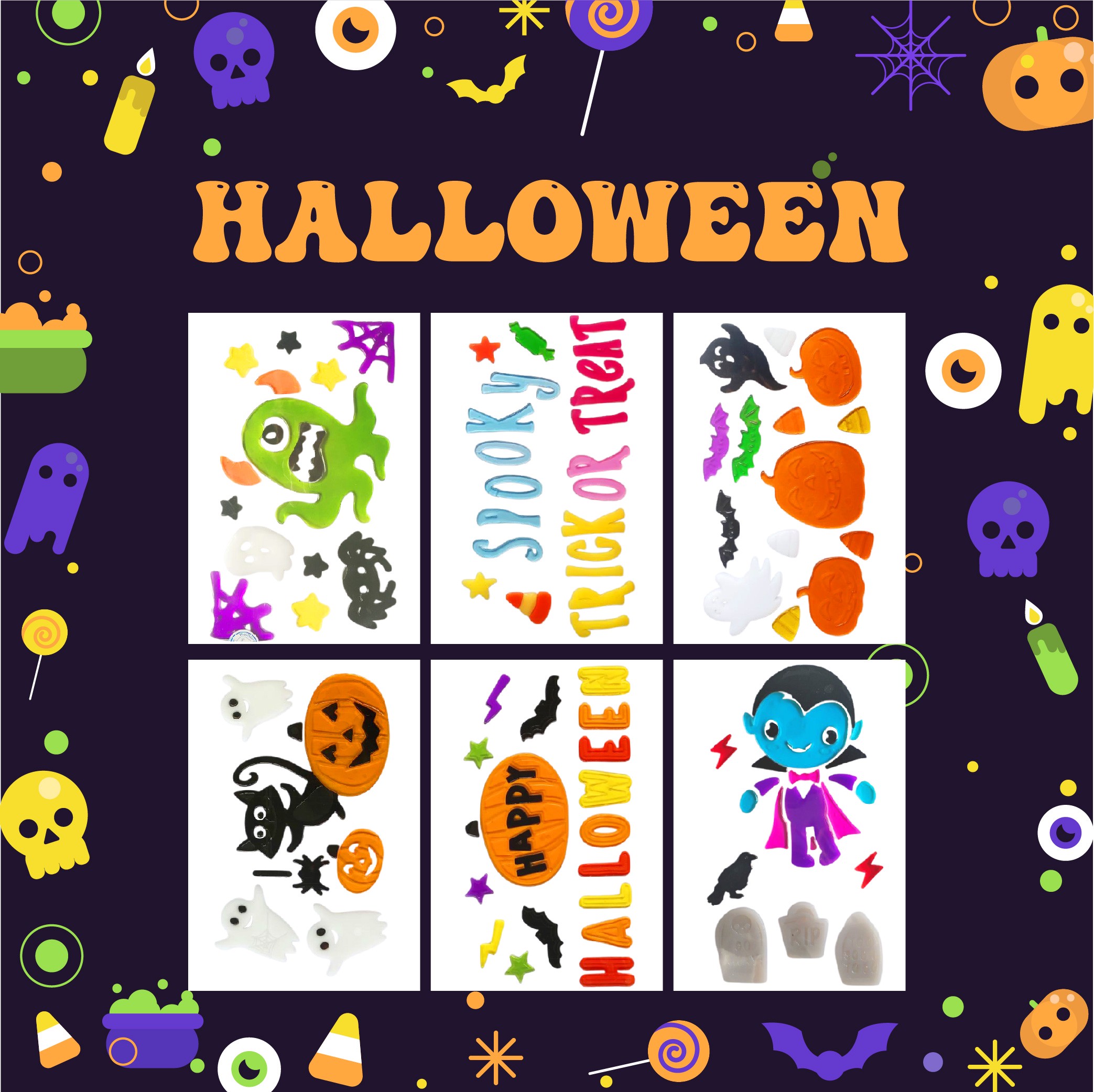 Pegatinas de gel para ventanas de Halloween: fantasmas, calabazas, murciélagos, brujas, gatos, Boo, sangre, decoraciones para fiestas en casa y ventanas