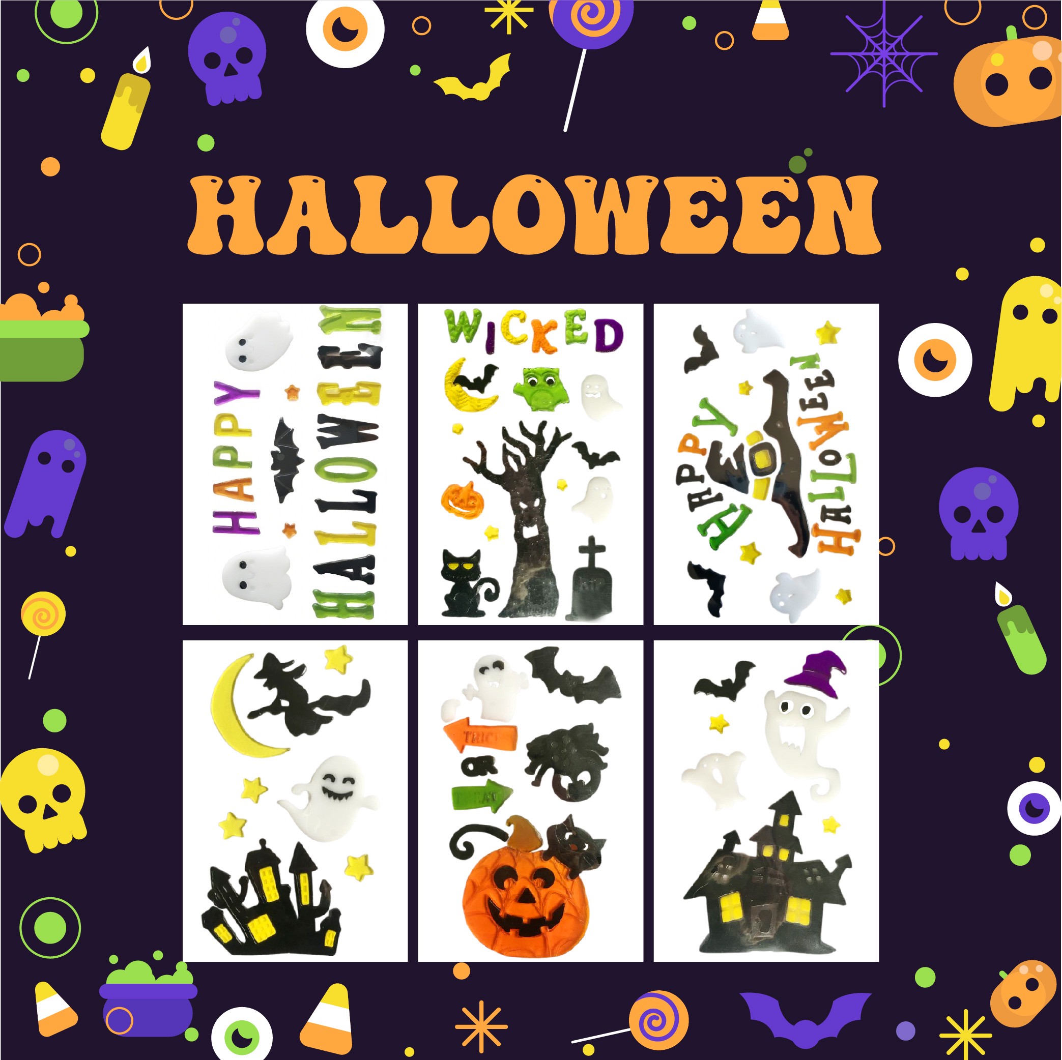 Pegatinas de gel para ventanas de Halloween: fantasmas, calabazas, murciélagos, brujas, gatos, Boo, sangre, decoraciones para fiestas en casa y ventanas