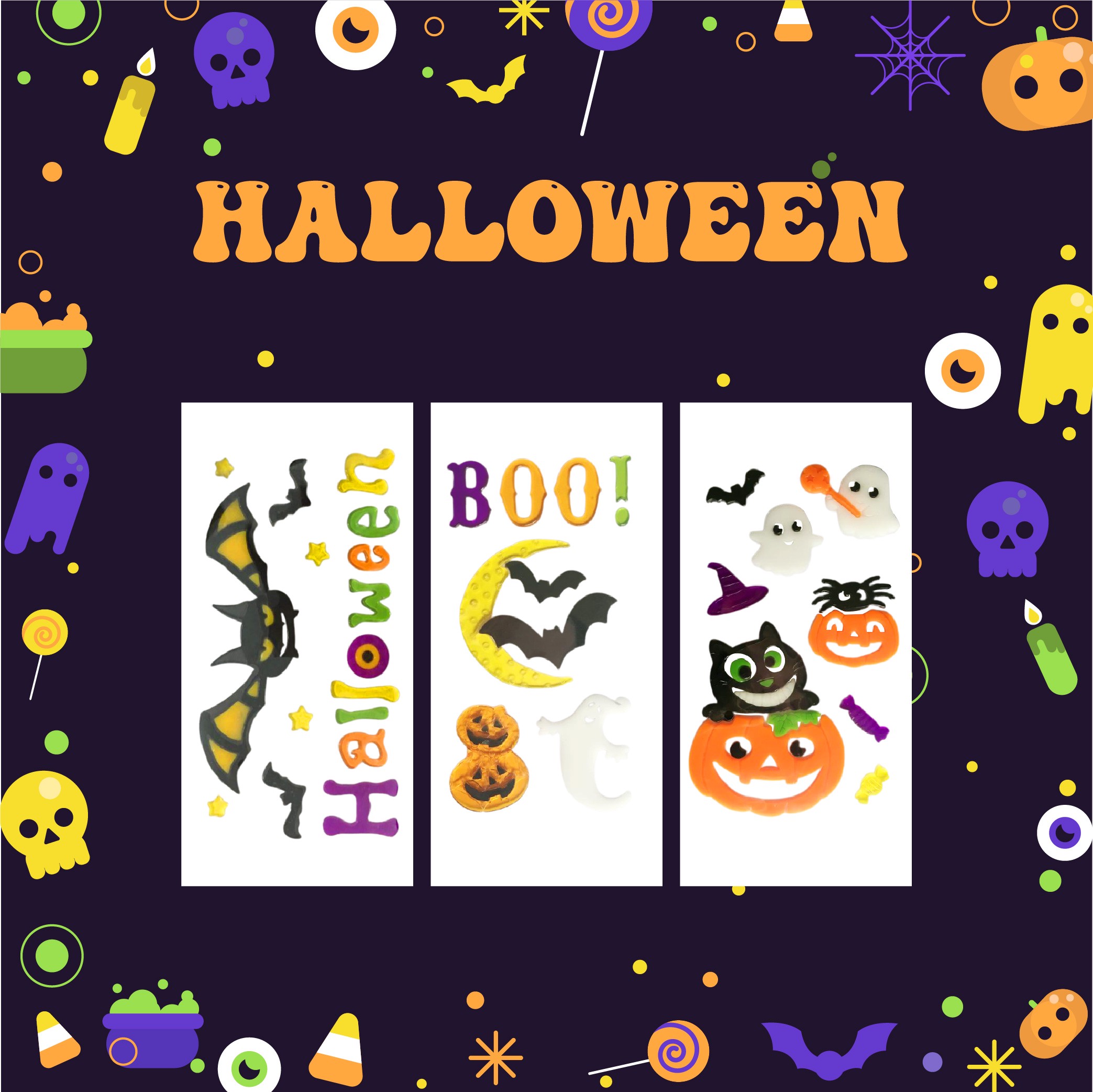 Pegatinas de gel para ventanas de Halloween: fantasmas, calabazas, murciélagos, brujas, gatos, Boo, sangre, decoraciones para fiestas en casa y ventanas