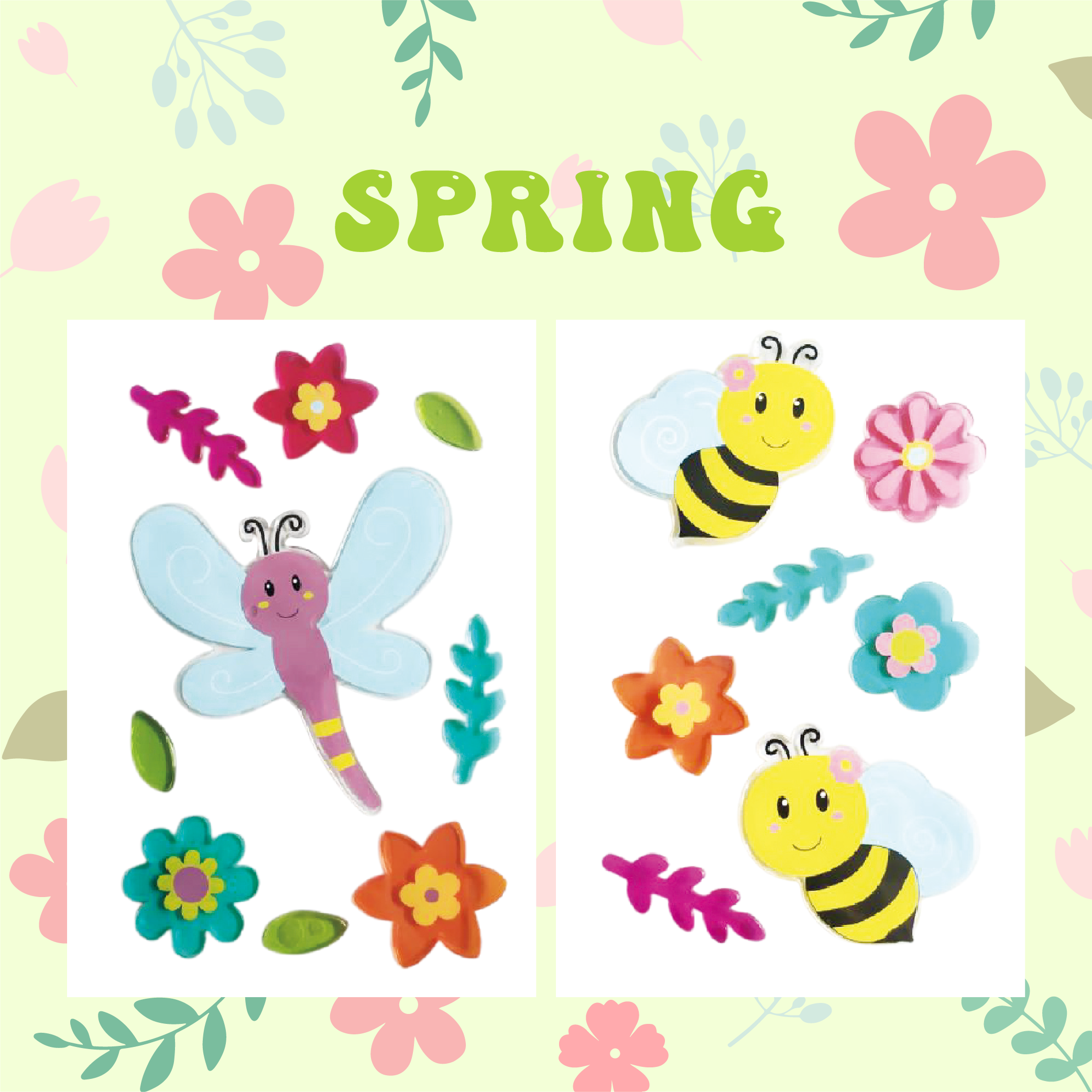 Gel adhesivo para ventanas de primavera, pegatinas de gelatina para vidrio de refrigeradores en el hogar, decoraciones de bienvenida a la primavera para ventanas - flores, mariposas, pájaros, el amor de los niños