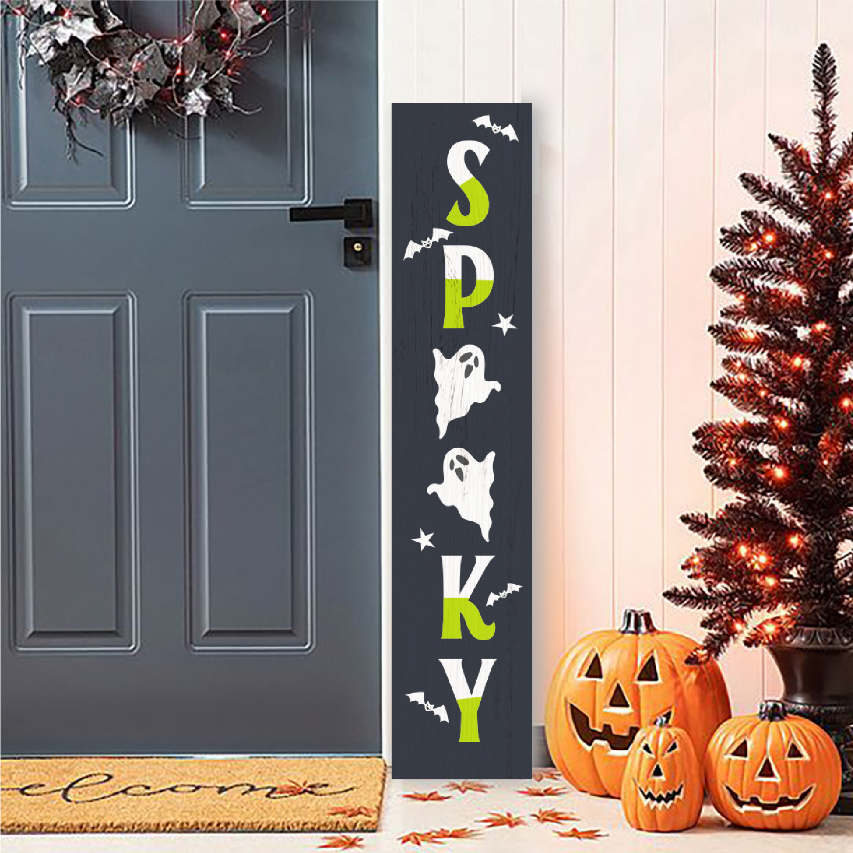 Cartel de Halloween Cartel Espeluznante de Porche de Halloween Cartel Vertical de Madera para Porche para Decoración de Puertas, Cartel Colgante de Estilo Granja para Decoración de Jardín Exterior del Hogar