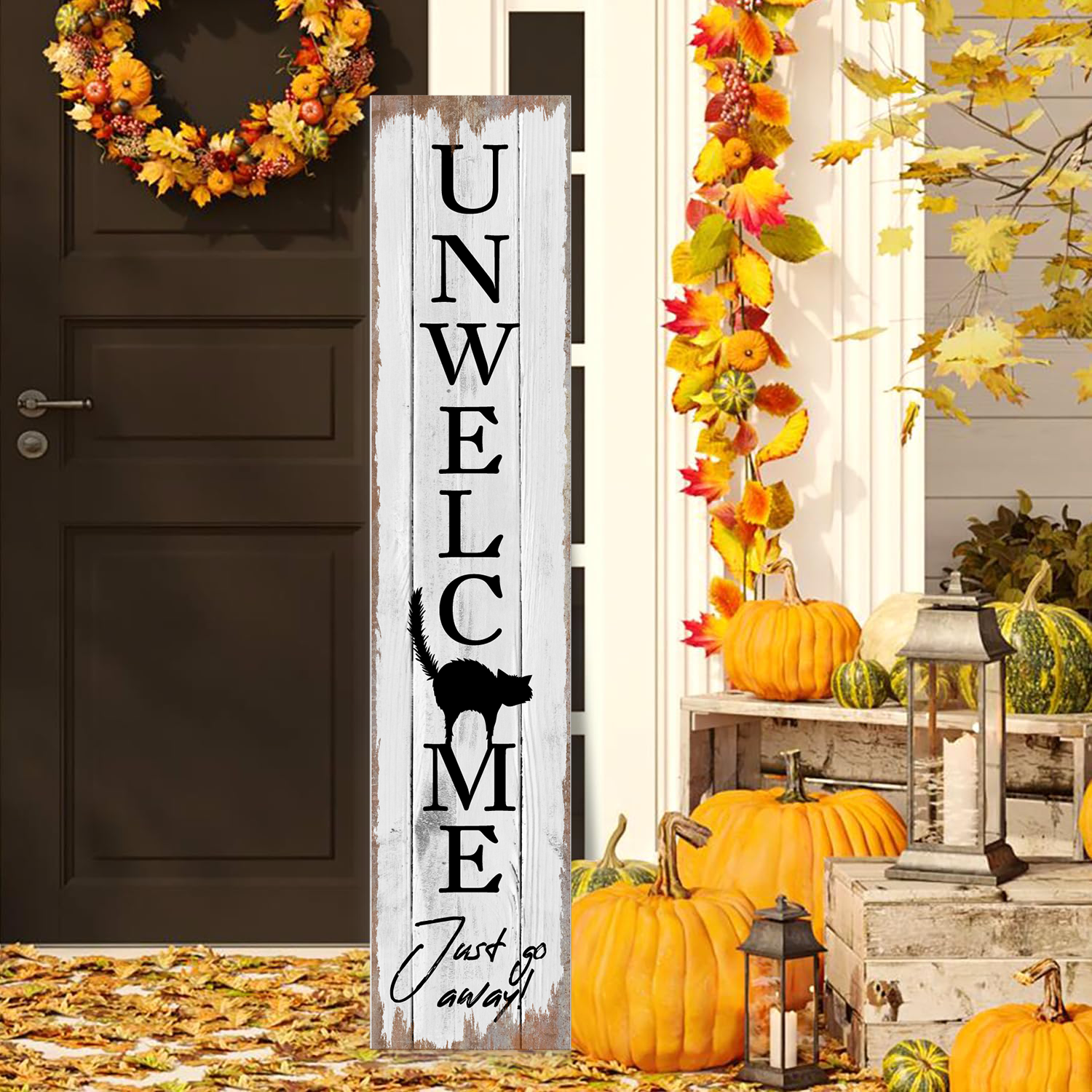 Cartel de Halloween Cartel Espeluznante de Porche de Halloween Cartel Vertical de Madera para Porche para Decoración de Puertas, Cartel Colgante de Estilo Granja para Decoración de Jardín Exterior del Hogar