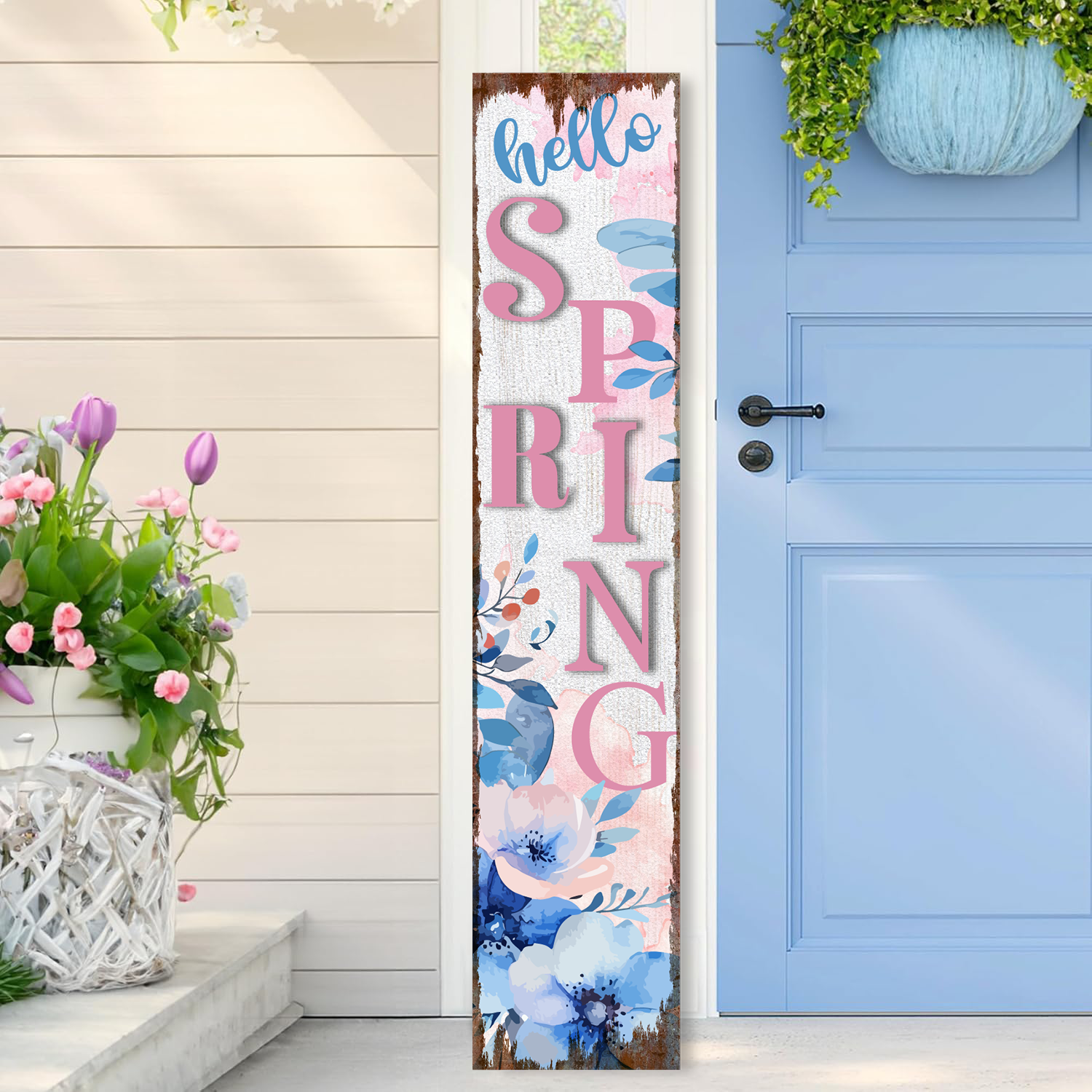 Gran Letrero Vertical de Madera para Porche 'El Amor Crece Aquí', Cartel de Bienvenida para Jardín, Letrero de Pared de Bienvenida para Decoración de Puerta de Granja en Porche o Patio