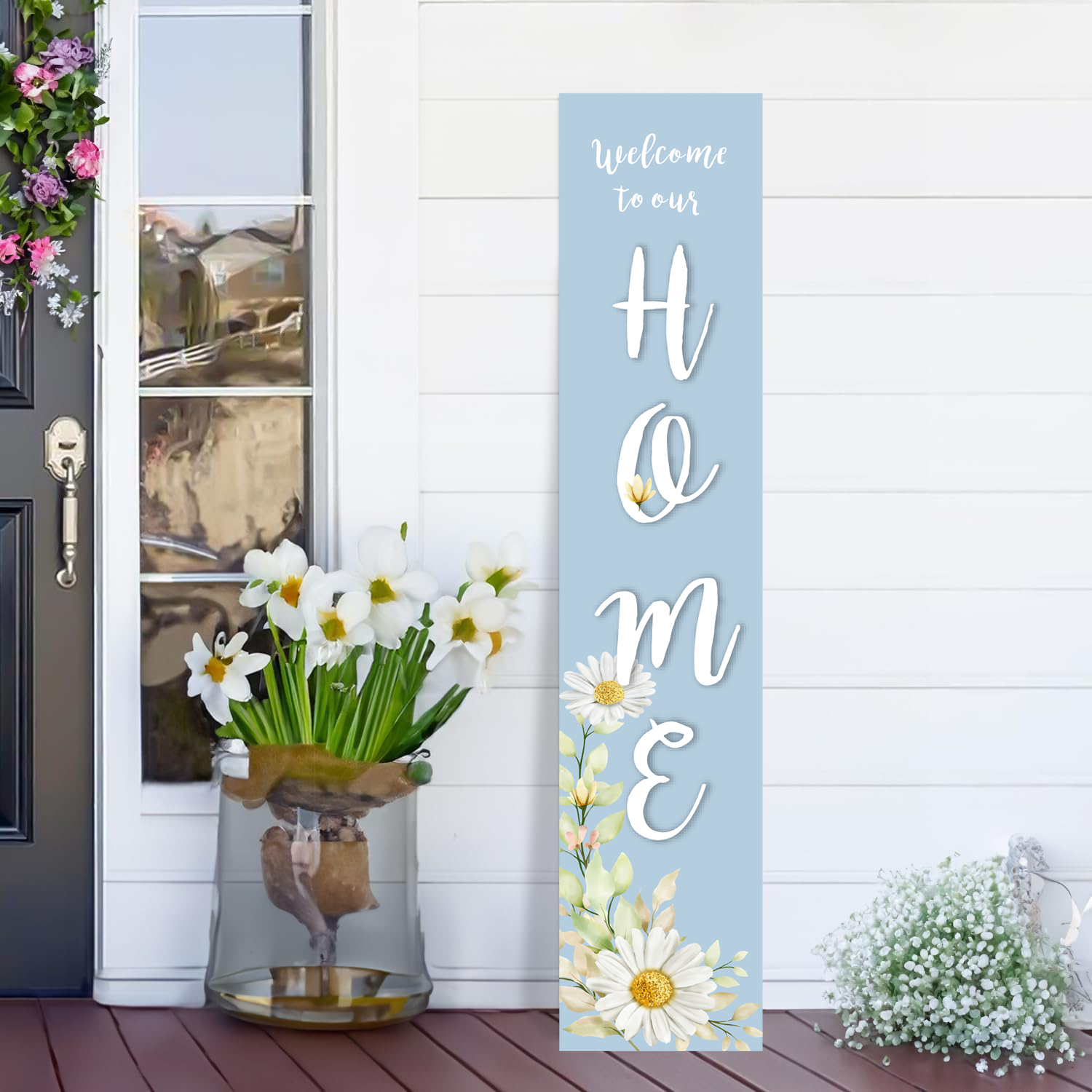 Gran Letrero Vertical de Madera para Porche 'El Amor Crece Aquí', Cartel de Bienvenida para Jardín, Letrero de Pared de Bienvenida para Decoración de Puerta de Granja en Porche o Patio