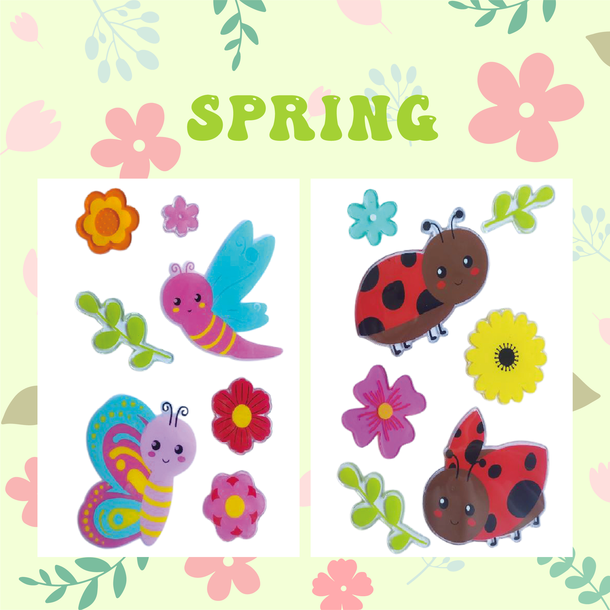 Gel adhesivo para ventanas de primavera, pegatinas de gelatina para vidrio de refrigeradores en el hogar, decoraciones de bienvenida a la primavera para ventanas - flores, mariposas, pájaros, el amor de los niños