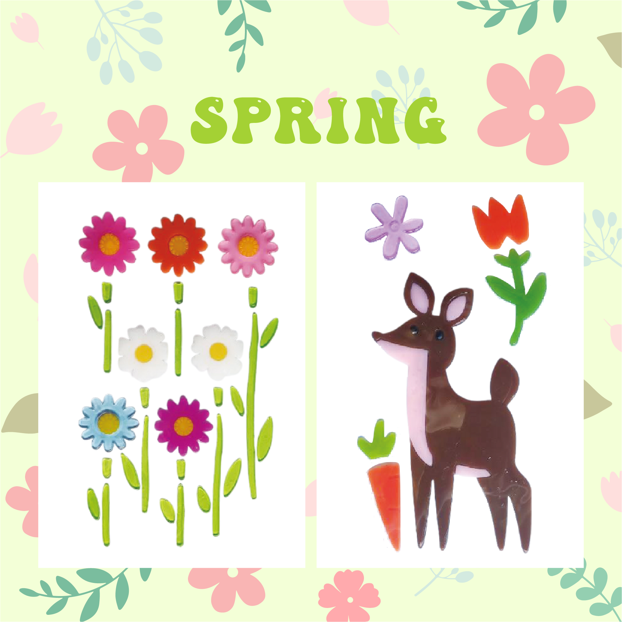 Gel adhesivo para ventanas de primavera, pegatinas de gelatina para vidrio de refrigeradores en el hogar, decoraciones de bienvenida a la primavera para ventanas - flores, mariposas, pájaros, el amor de los niños