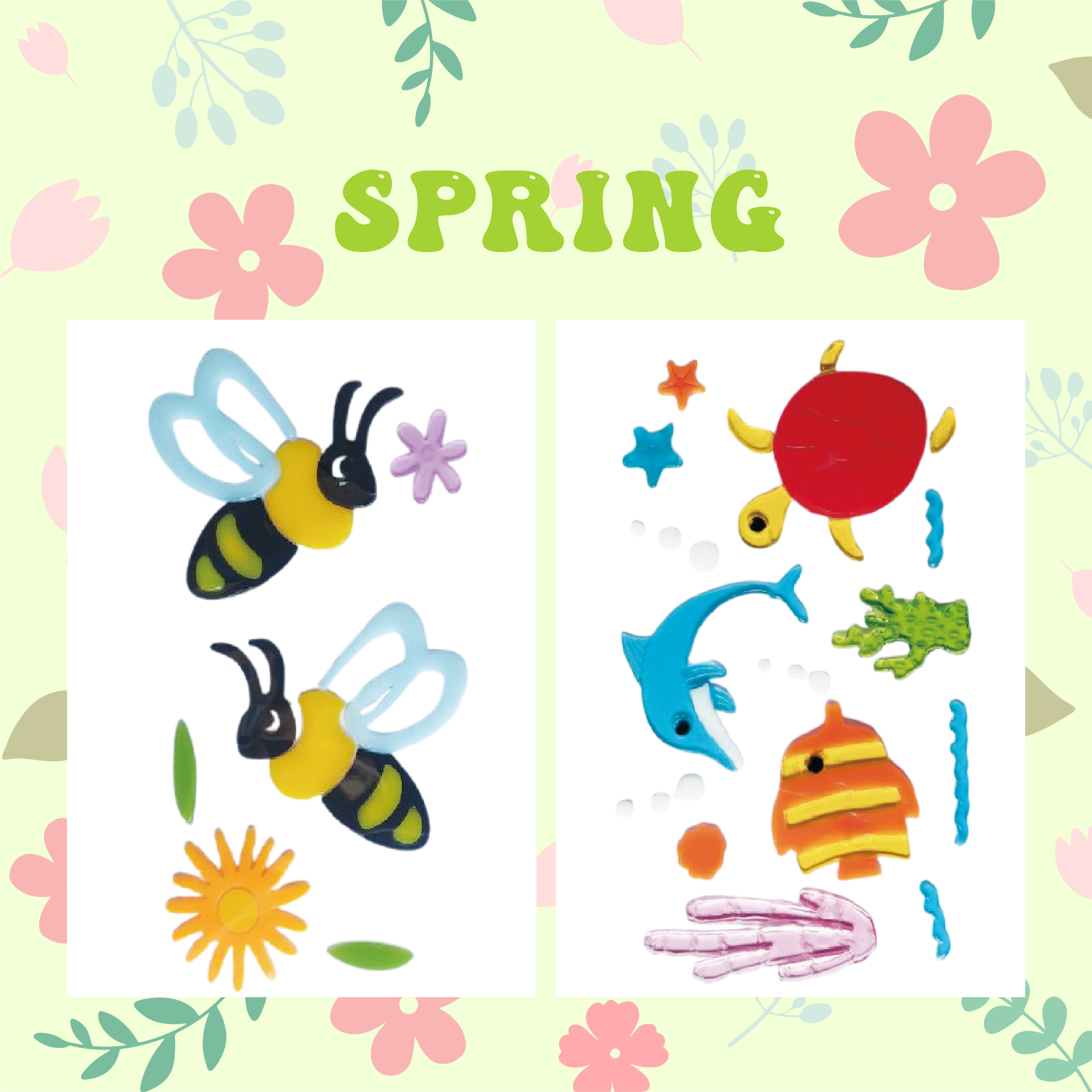 Spring Window Clings Gel, Jelly Window Stickers for Glass Refrigerators Home, Welcome Spring Window Decorations - Flowers Butterflies Bird, Kids‘ Love