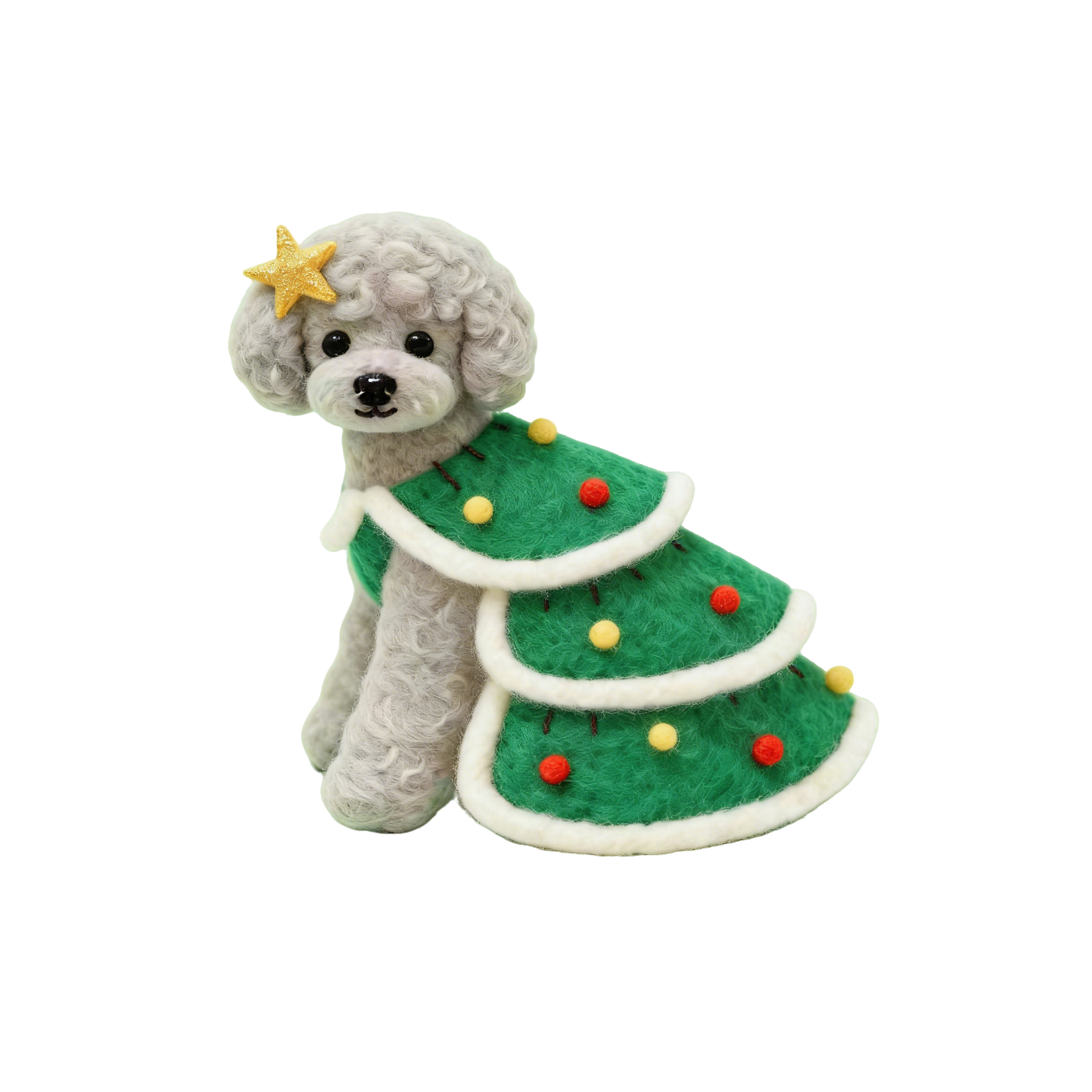 Kit de afieltrado con aguja de caniche perro árbol de Navidad, set de manualidades de fieltro de lana DIY con herramientas, esterilla de espuma e instrucciones, kit de muñeco de animal apto para principiantes, decoración navideña hecha a mano o regalo para amantes de los perros, manualidades de Navidad