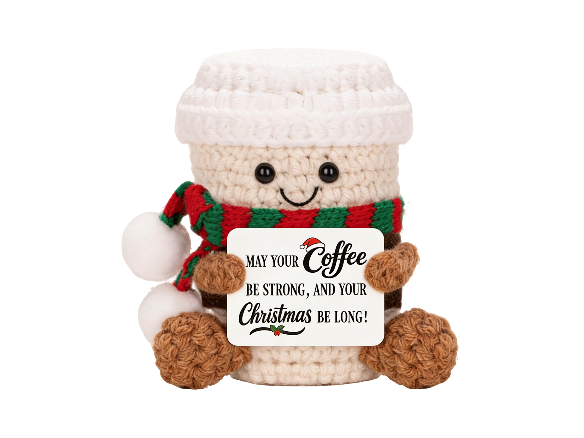 Peluche de taza de café navideña de ganchillo hecho a mano, 