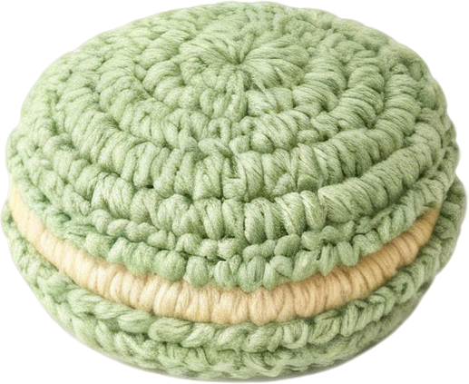 Kit de macaron de matcha verde de crochet, set DIY de postre amigurumi con hilo, gancho e instrucciones, manualidad de comida apta para principiantes, decoración de cocina hecha a mano o regalo para panaderos, amantes de lo dulce