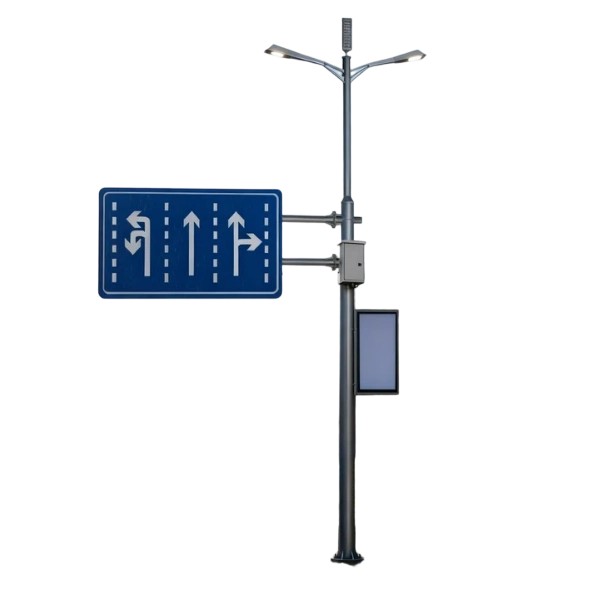 Galvanized steel integrated traffic light column, closed-circuit television camera, and LED display screen