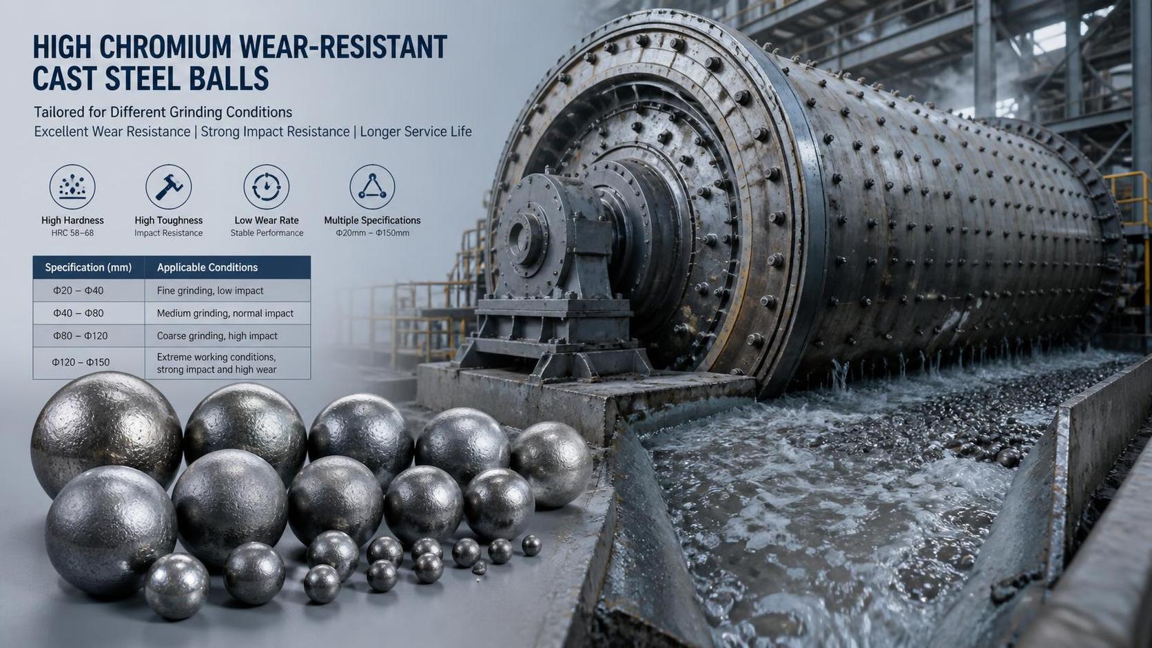How to Choose Wear Resistant Casting Balls for Different Ore Grinding Conditions?