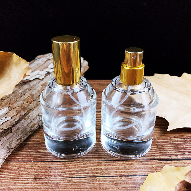 High End Empty Luxury Glass 50ml 100ml champagne Color Custom logo Spray Unique Perfume Bottle Reusable