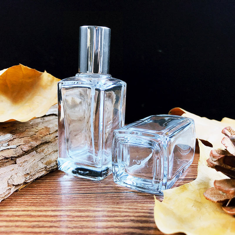 High End Empty Luxury Glass 50ml 100ml champagne Color Custom logo Spray Unique Perfume Bottle Reusable