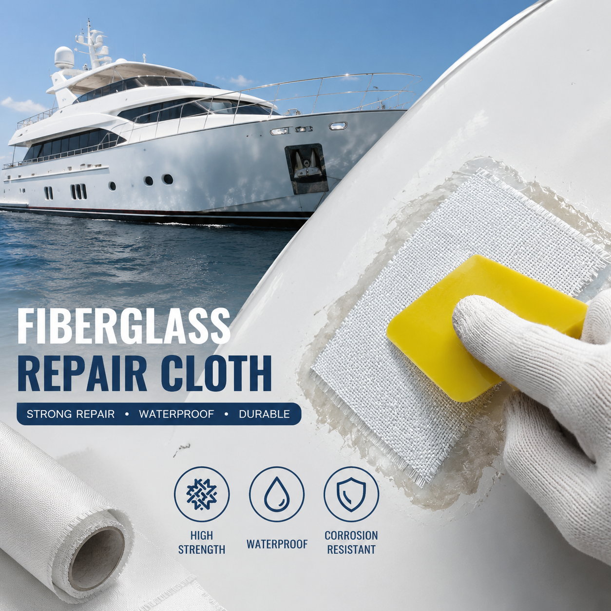 Fire-resistant and high-temperature resistant fiberglass cloth for shipbuilding, construction, and industry.