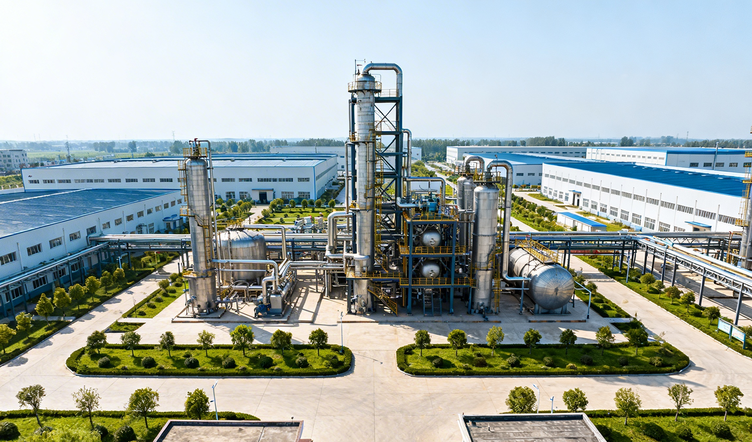 jimeng-2026-03-12-5396-高清航拍写实摄影图，16_9横版，高空俯视视角，现代化工生产厂区全景，前景是厂区...