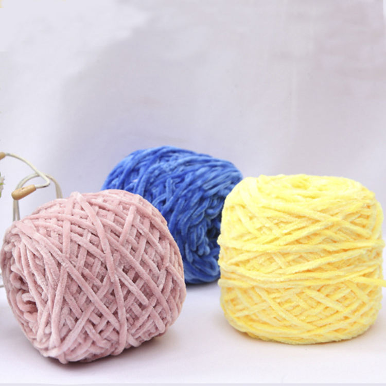 Free sample thick and soft 100% polyester custom chenille knitted yarn shiny velvet crochet yarn chenille
