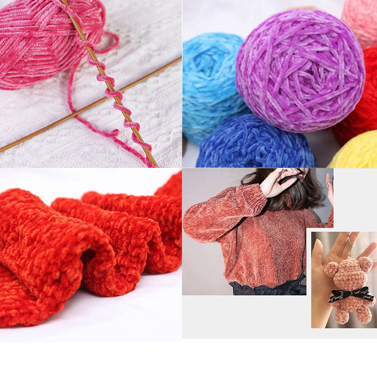 Free sample thick and soft 100% polyester custom chenille knitted yarn shiny velvet crochet yarn chenille