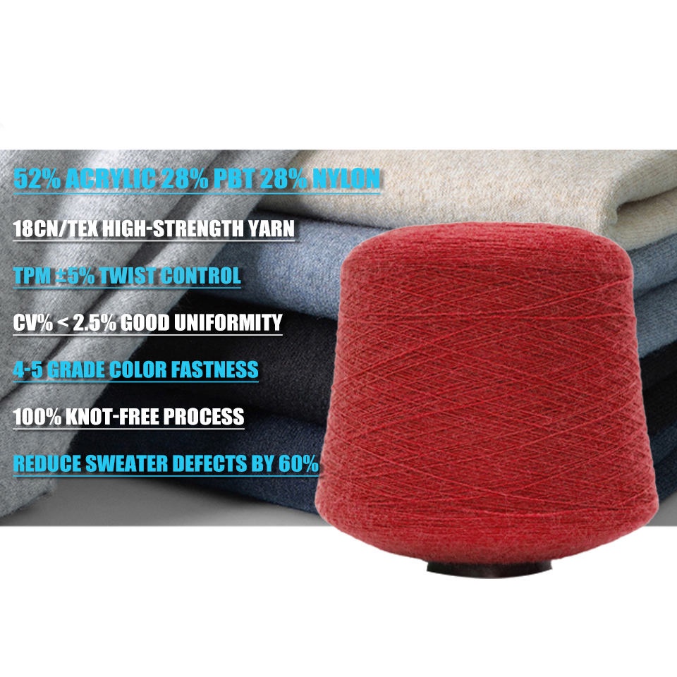 Low cost wholesale 48nm/2 yarn Hilo 52% acrylic 28% polyester 20% nylon blended yarn sweater knitting core blended yarn