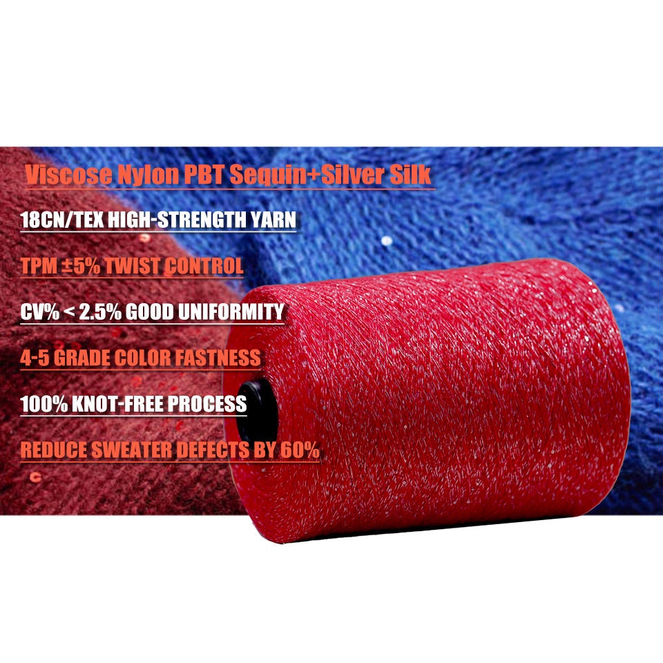 Wholesale Price Shining Glow 28S/2 Ring Spinning Adhesive Polyester Nylon Blended Yarn Silver Silk Metal Fancy Yarn Ribbon Shining