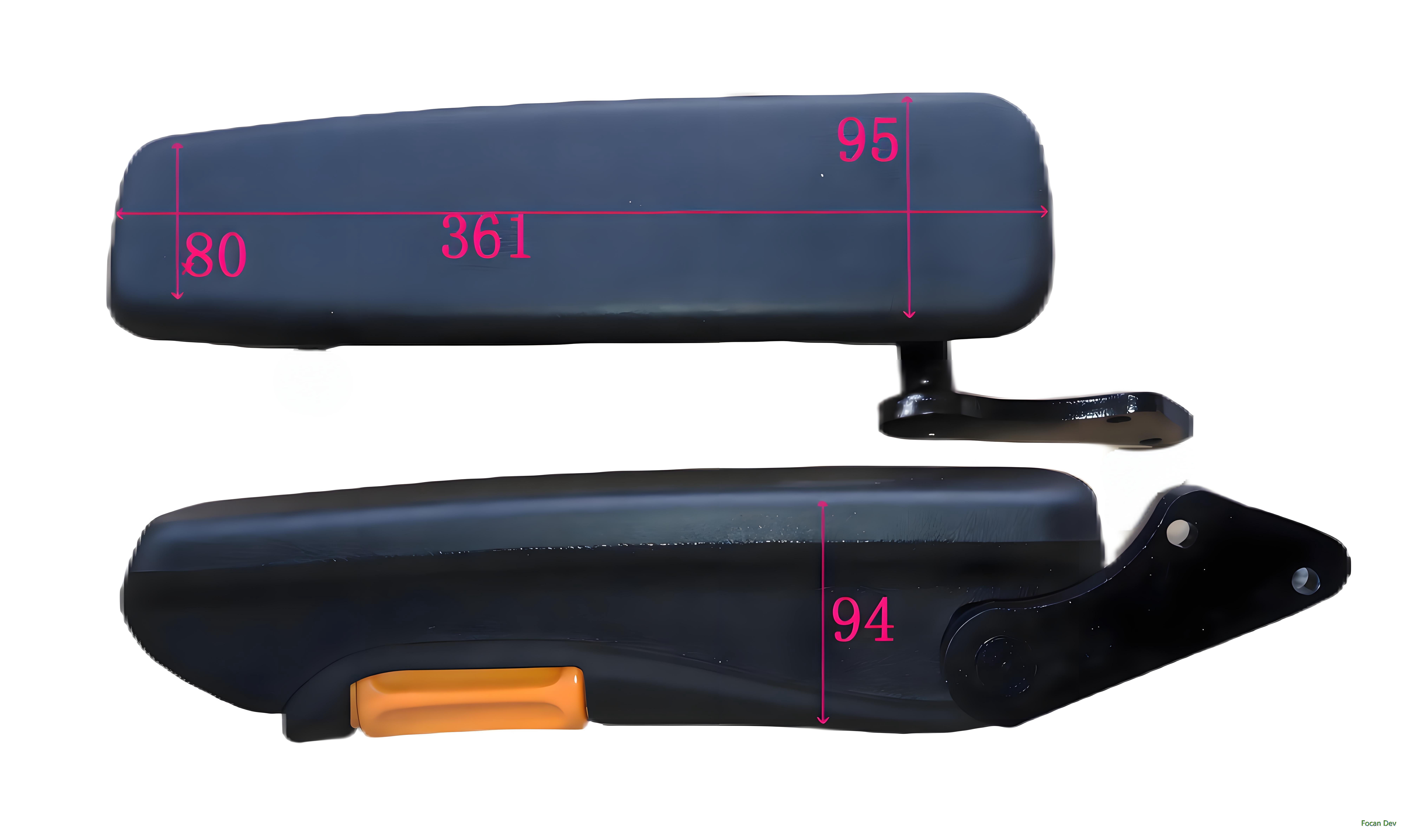 cockpit seat armrest 36cm length black PU foam Polyurethane width 9cm